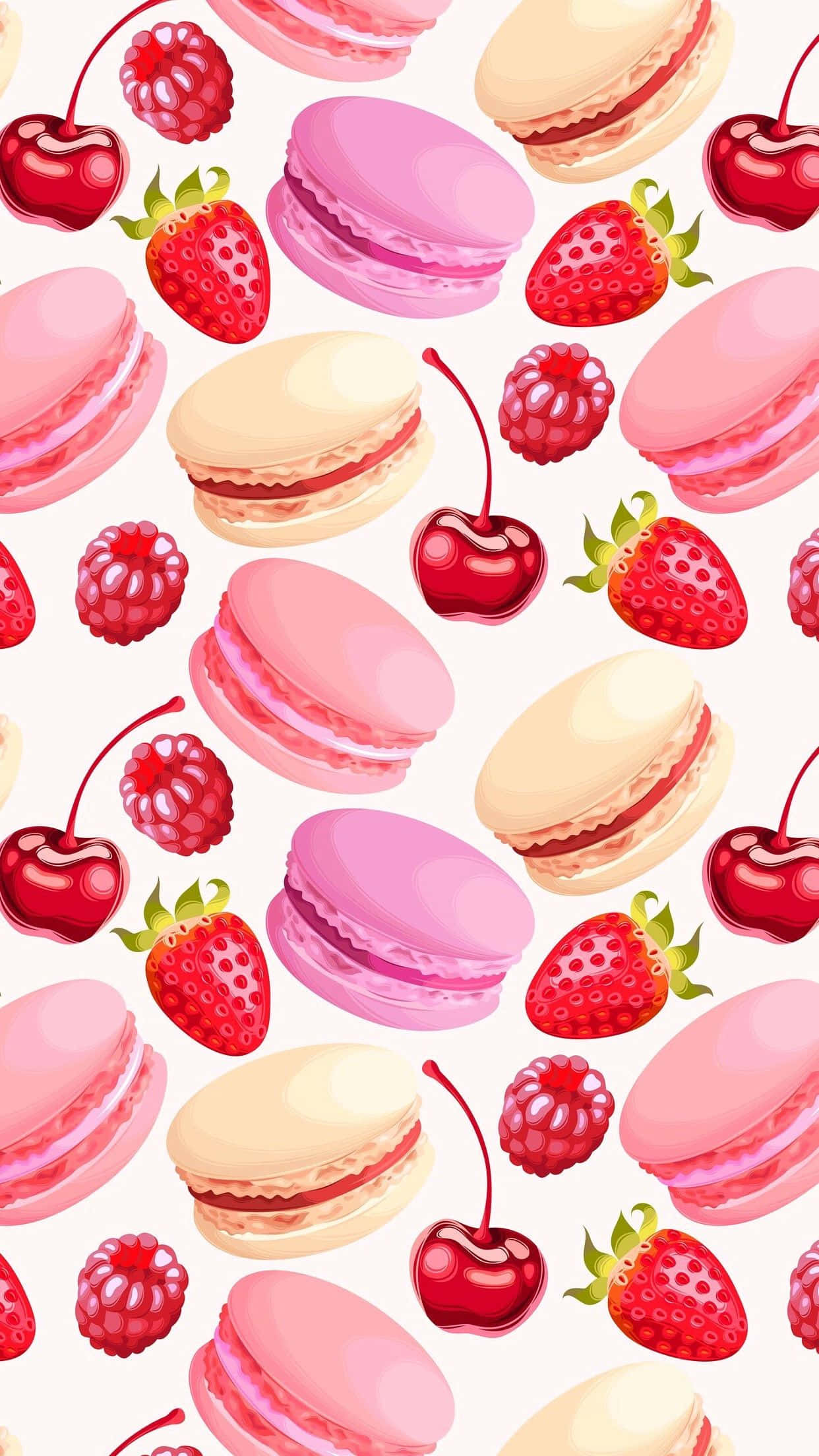 Poză cu Macaron cu Căpșuni și Cireșe, Drăguță și Feminină Fundal