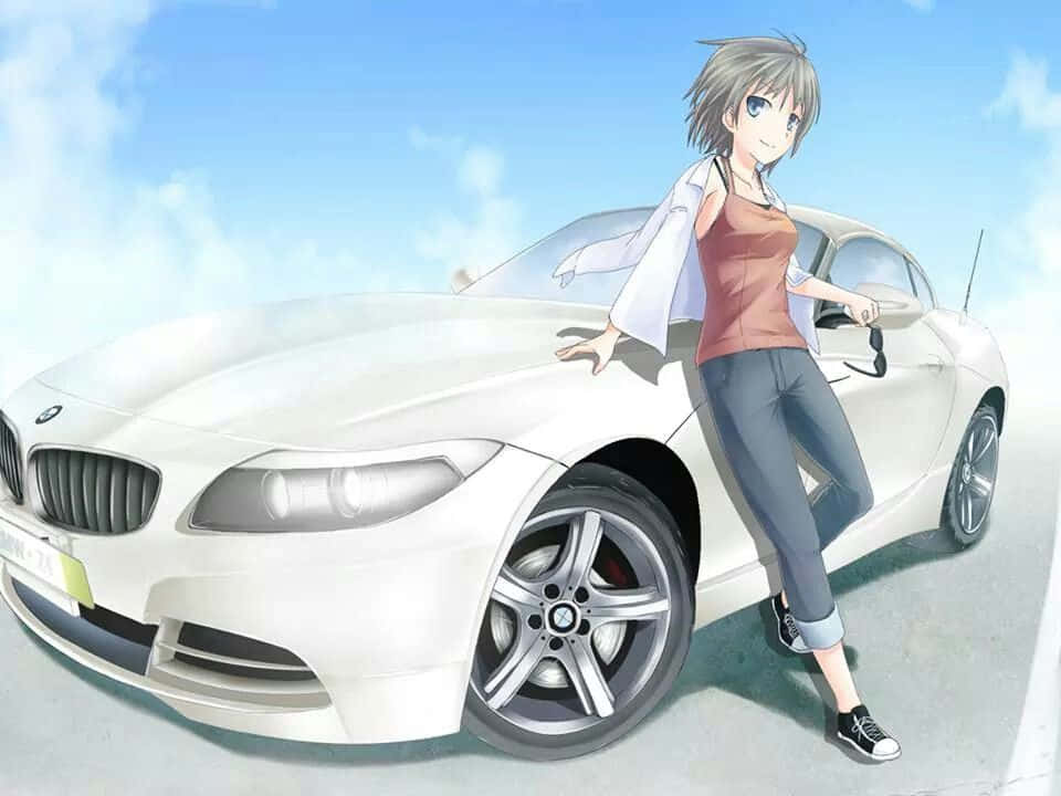 Pregătirea pentru o noapte în oraș în mașina Anime Fundal