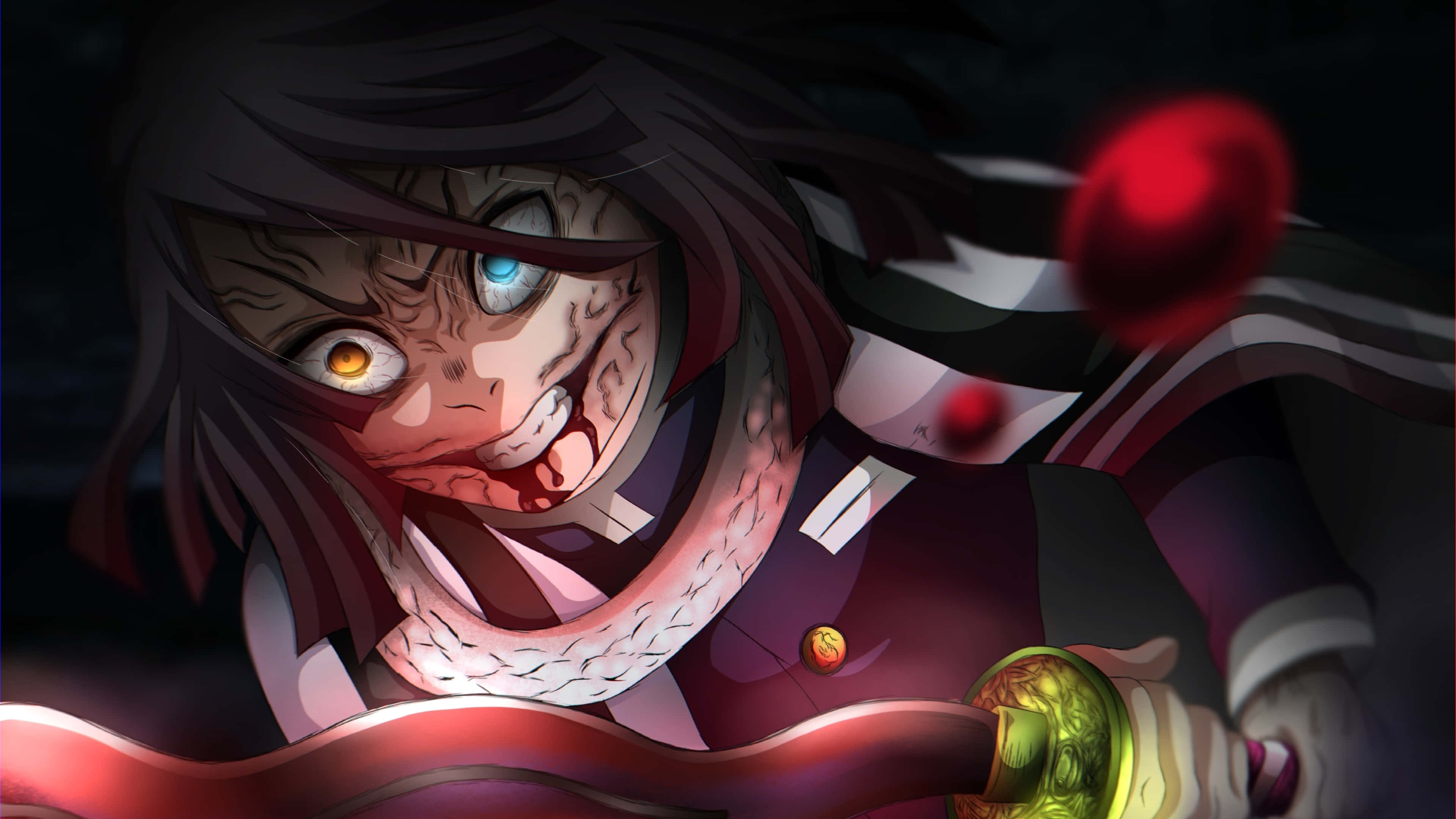 Pregătite de luptă! Mistrețul Demon Slayer Mitsuri Kanroji stă alături de colegul slayer Shinobu Kocho. Fundal