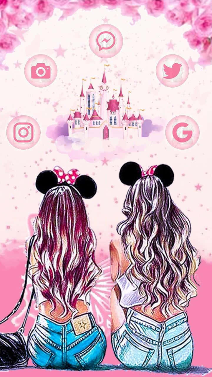 Prietenie între fete desene animate Castel Disneyland Imagine Fundal