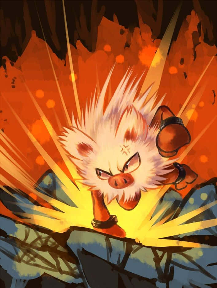 Primeape Pokemon agresiv aruncând un pumn Fundal
