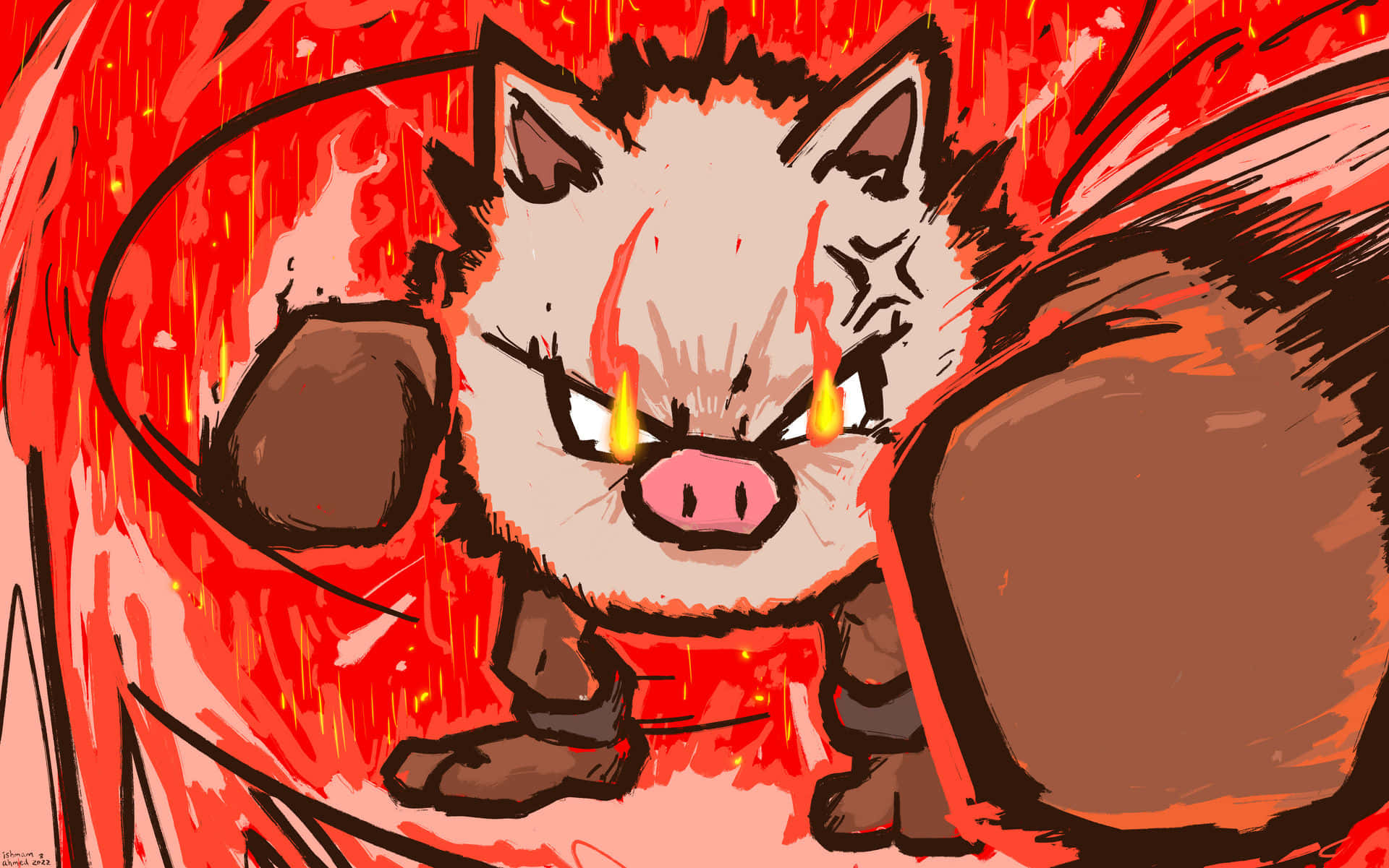 Primeape Pokemon Cu Ochii Inflăcărați Fundal
