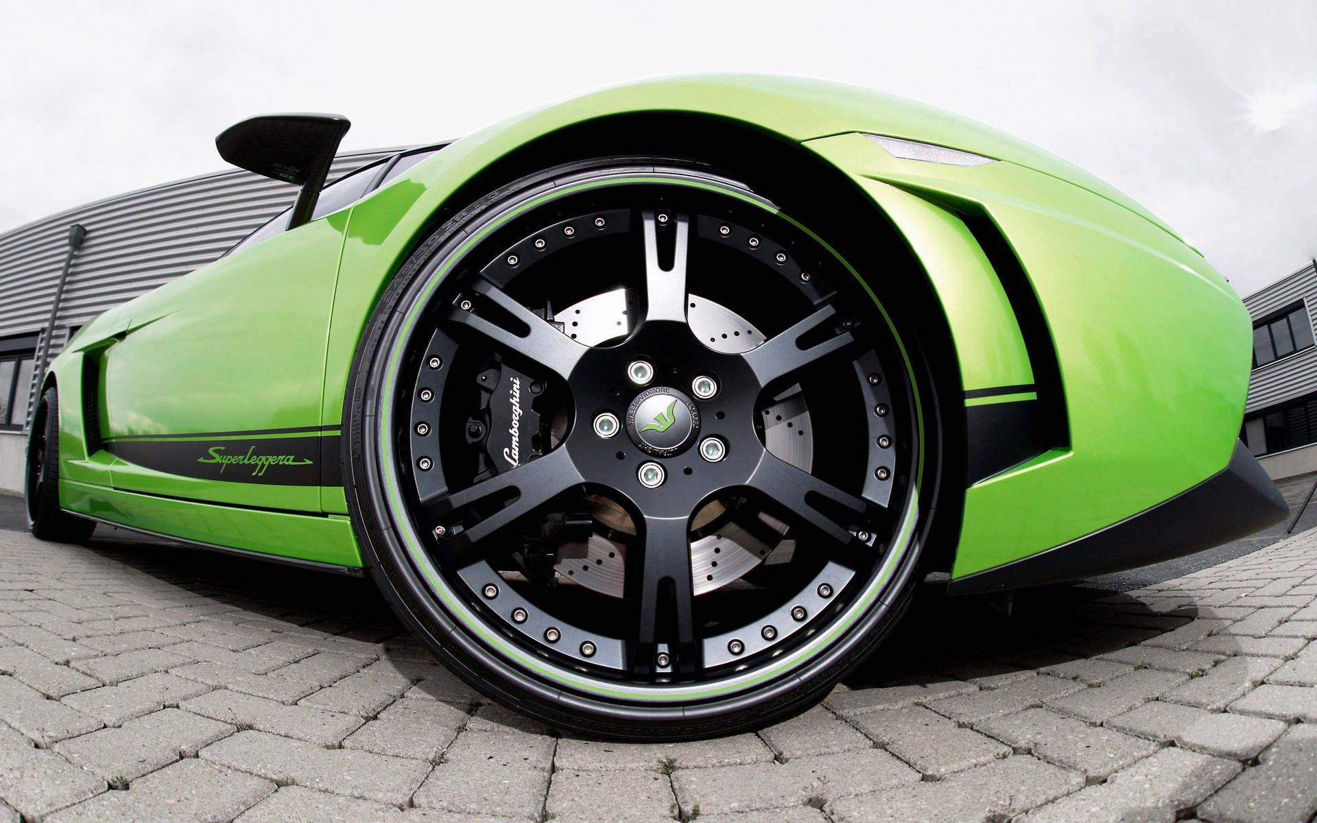 Lamborghini verde, roată, imagine ochi-de-pește, wallpaper. — Lamborghini Fundal