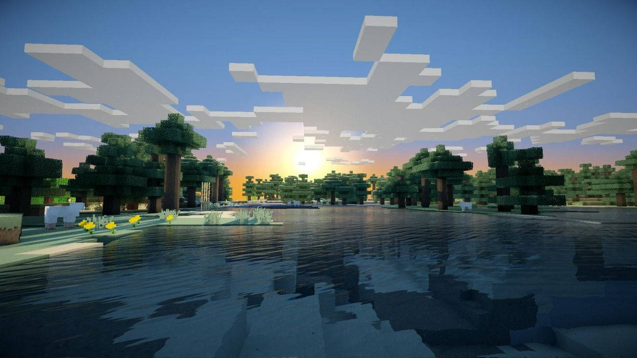 Priveliște frumoasă a unui răsărit noros în Minecraft Fundal