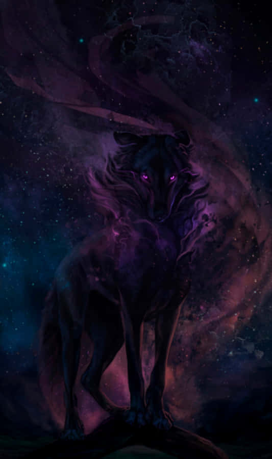 Priveste in noapte pentru a te alatura unei calatorii magice alaturi de lupul galactic Fundal