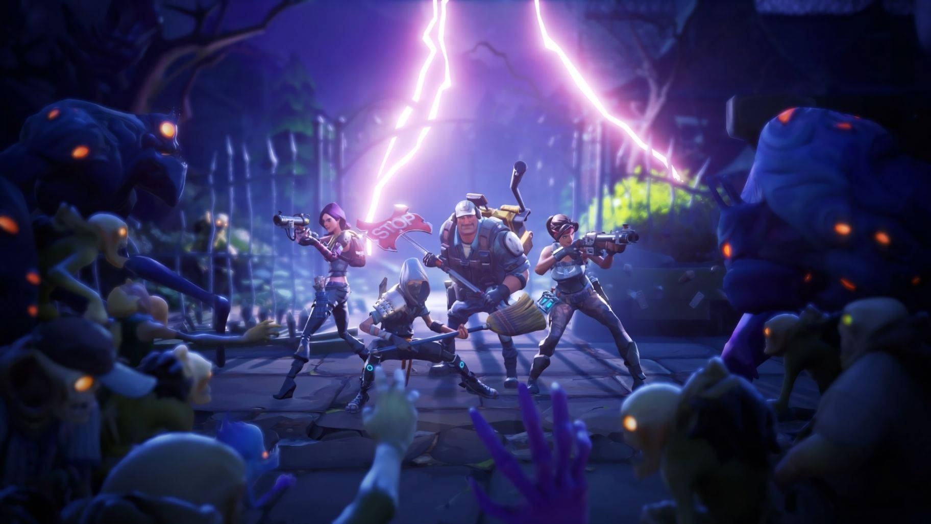 Privind de aproape bătăliile tensionate din Fortnite dintre armatele de zombi și echipele curajoase Fundal
