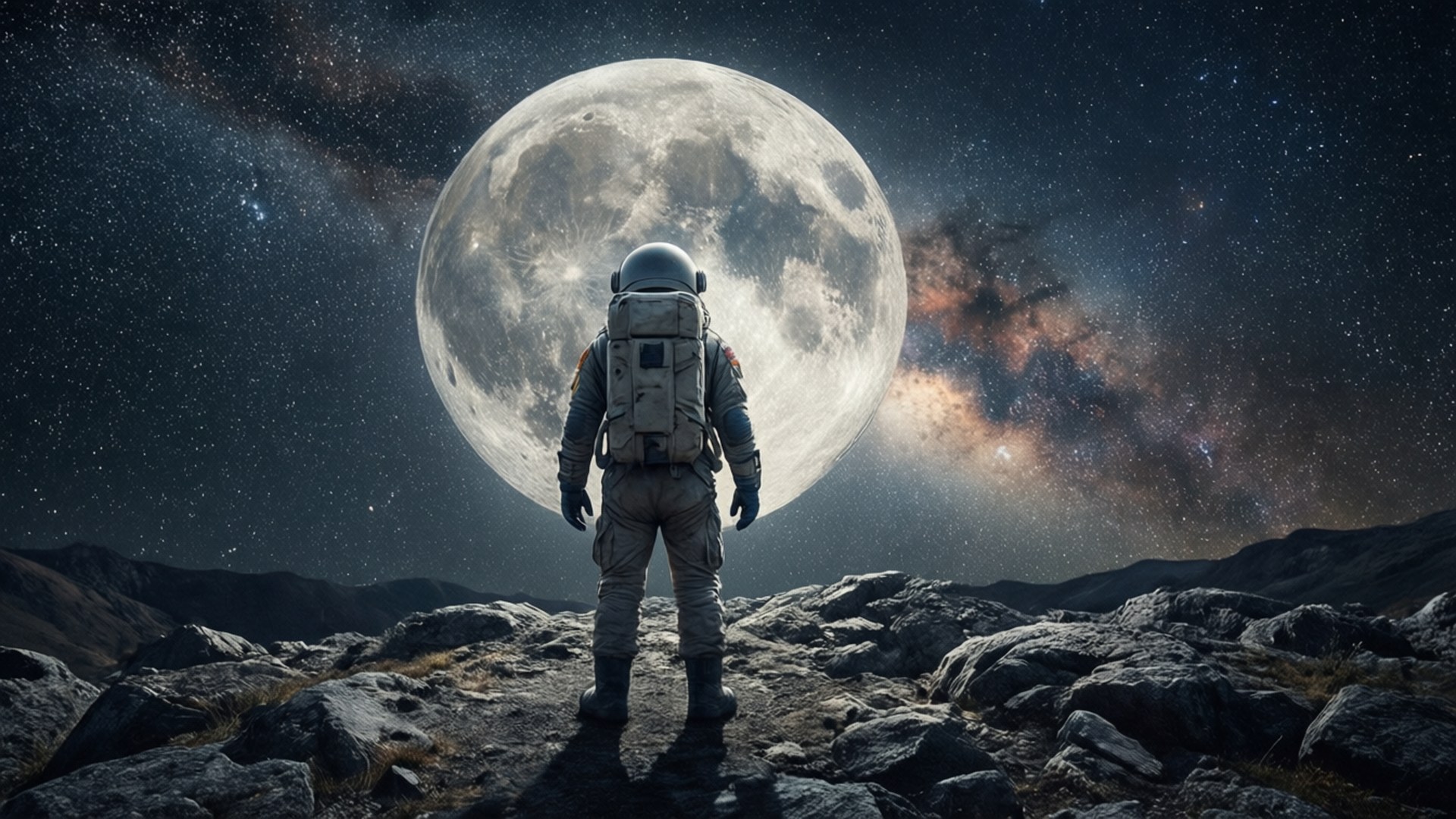 Privirea astronautului către Lună Fundal