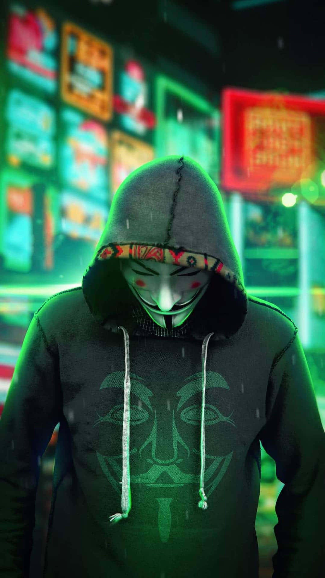 Profil Neon Verde Anonim Fundal