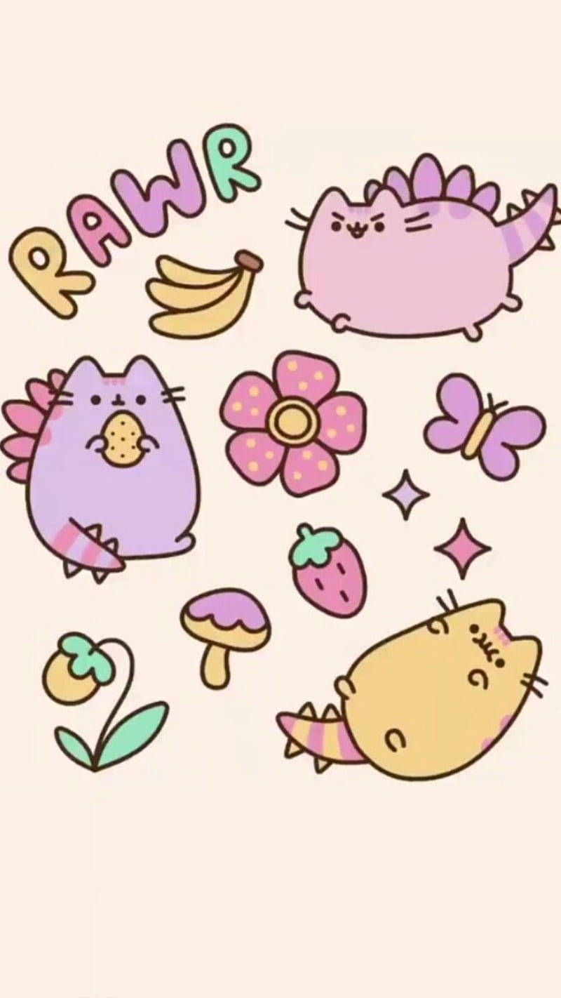Pusheen Dinozaur Kawaii Colorat pentru iPhone Fundal