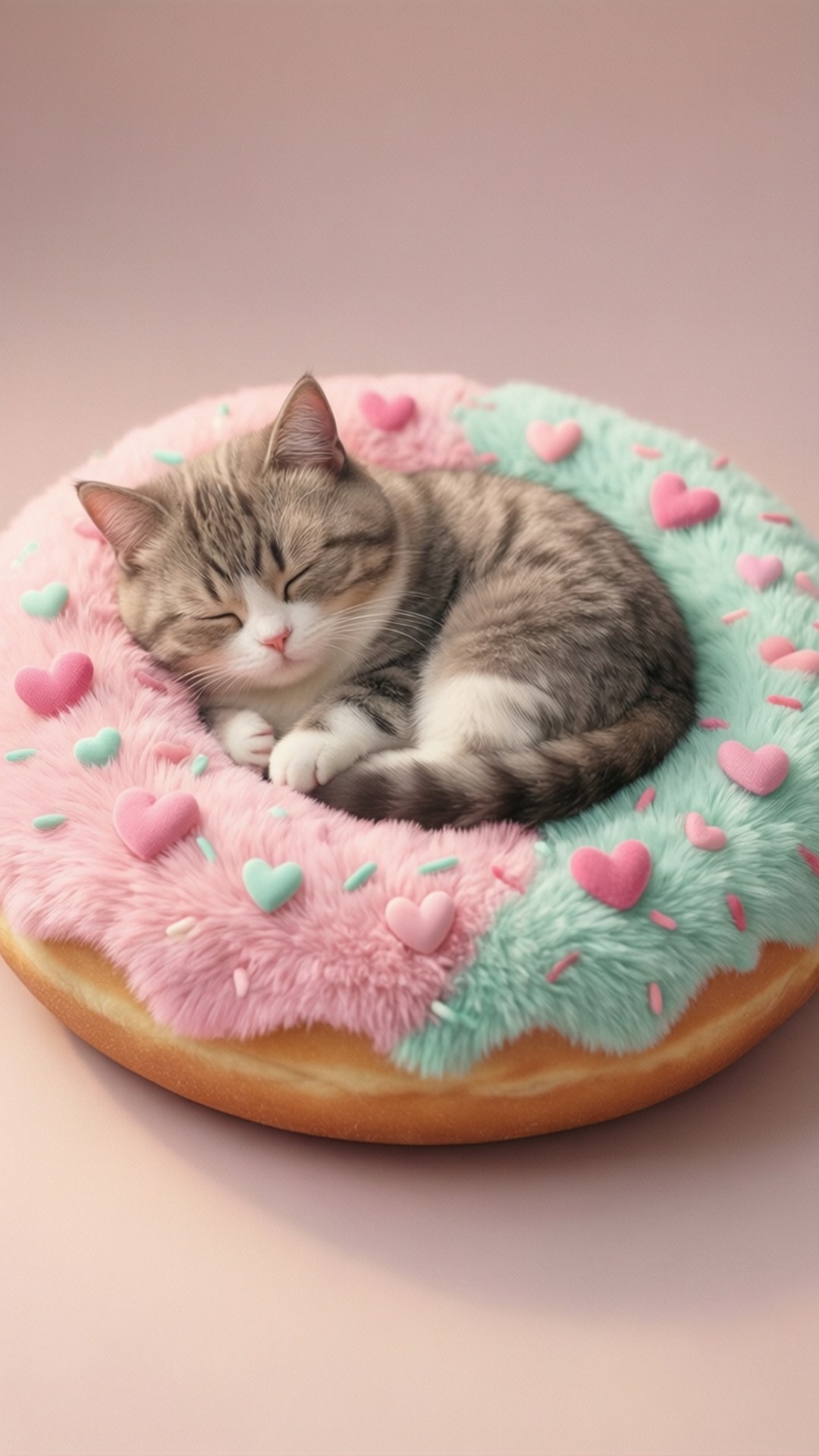 Pusheen în pat în formă de gogoașă Fundal