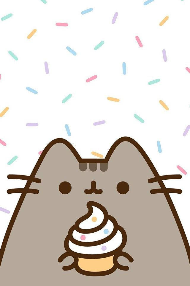Pusheen Kawaii HD Ținând o Brioșă Fundal