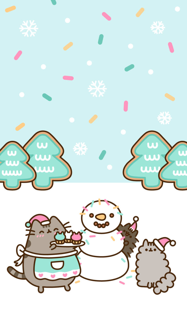 Pusheen Kawaii HD Sărbătorind Crăciunul Fundal