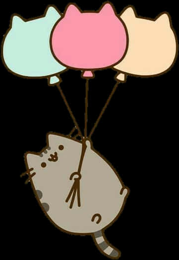 Pusheen Zborul cu Baloane Fundal
