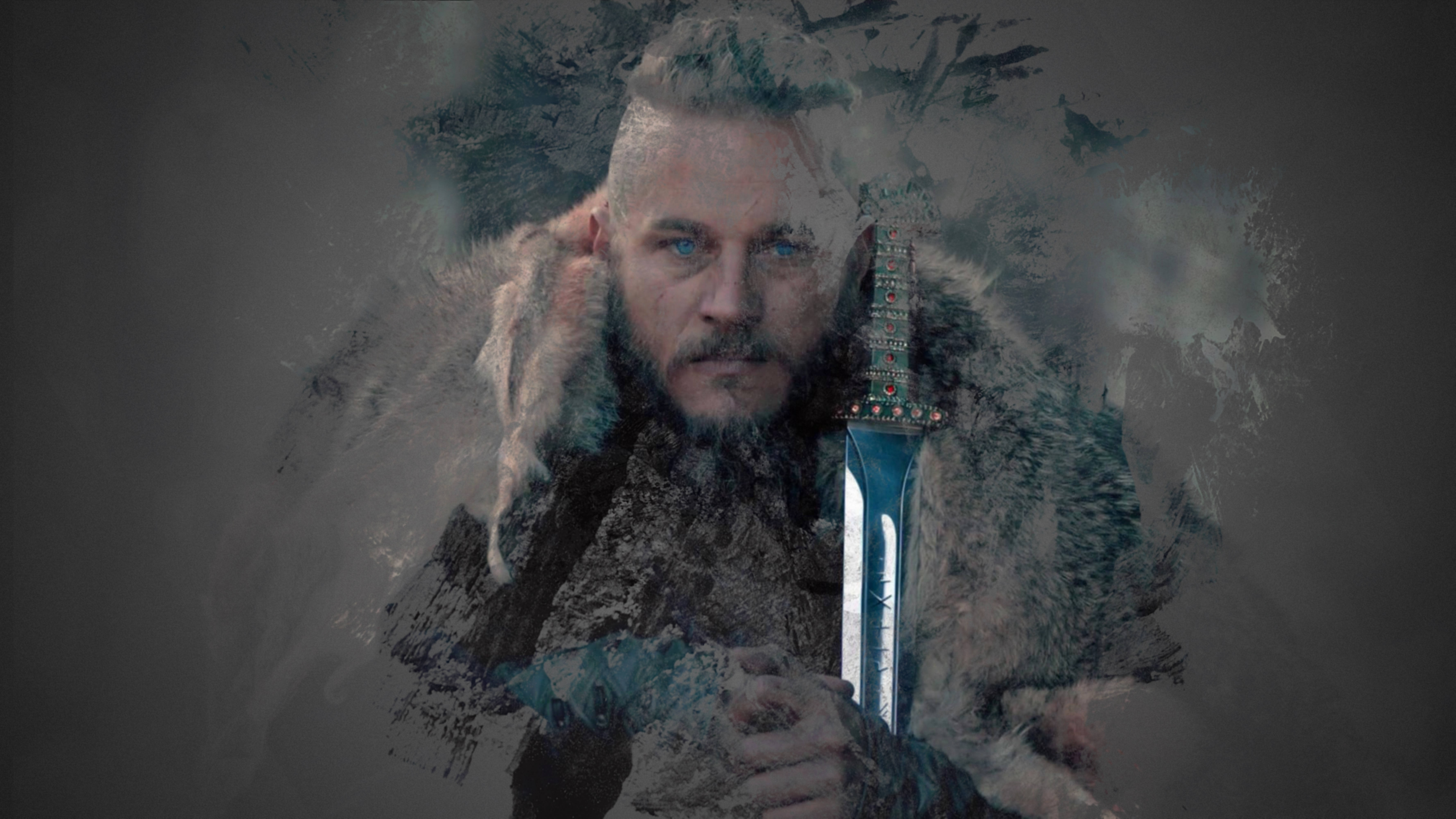 Ragnar Lothbrok 4K Vikingi Estetică Maro Fundal