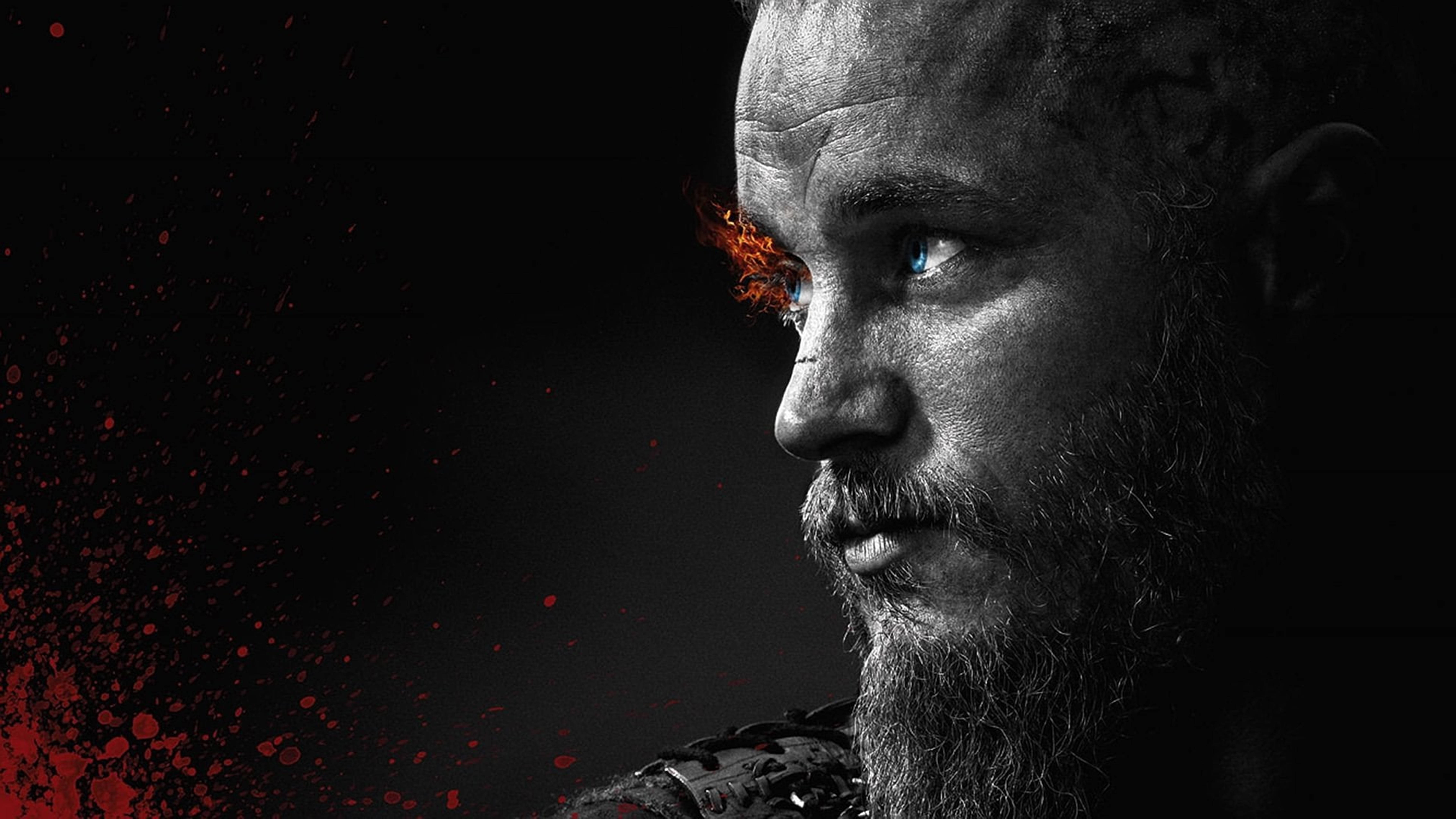Ragnar Lothbrok 4K Vikings Gene de Foc Alb Negru Fundal