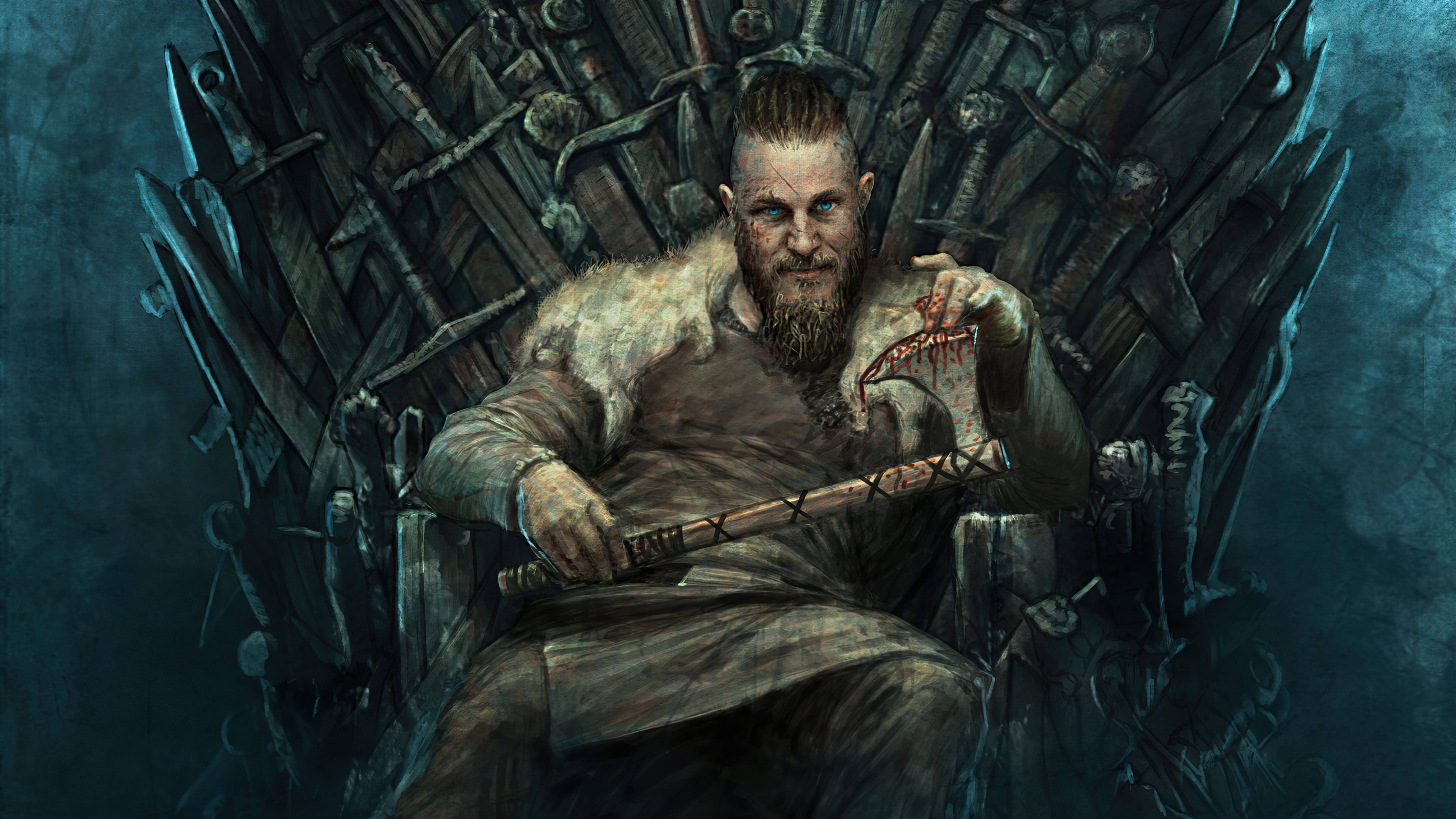 Ragnar Lothbrok 4K pe Tronul de Fier Fundal