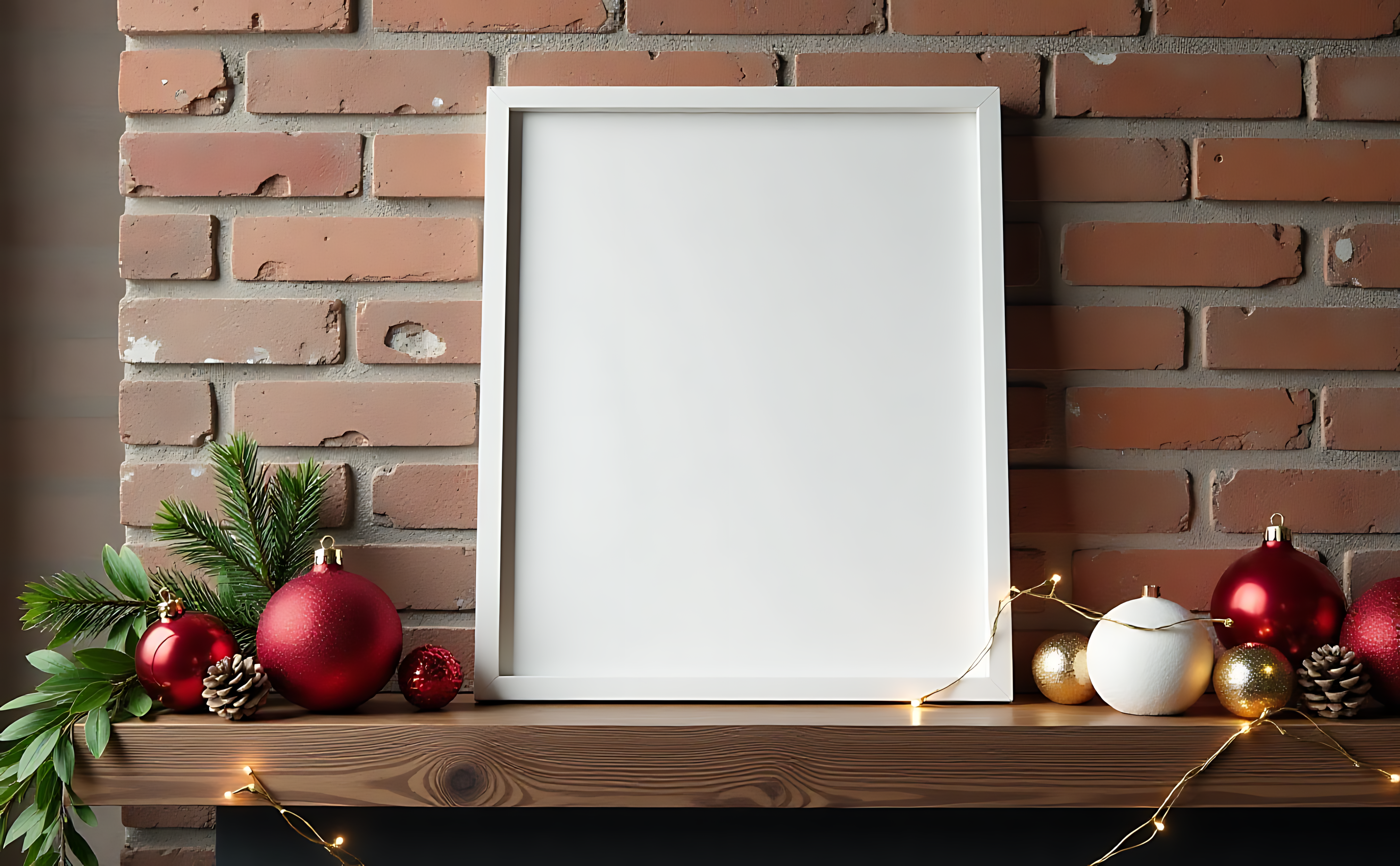 Rama foto albă cu luminițe festive Fundal