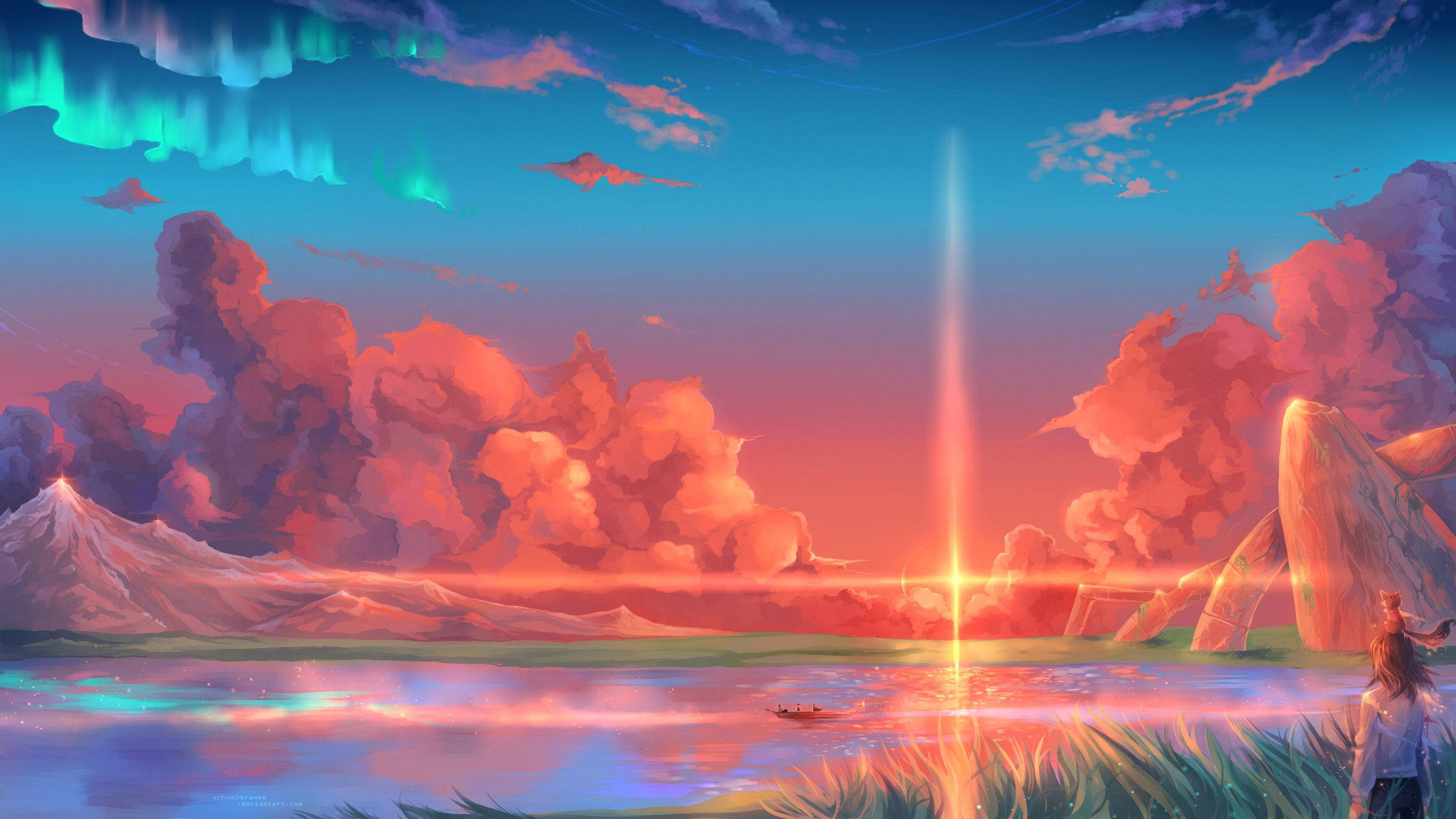 Răsărit estetic anime art pentru desktop Fundal