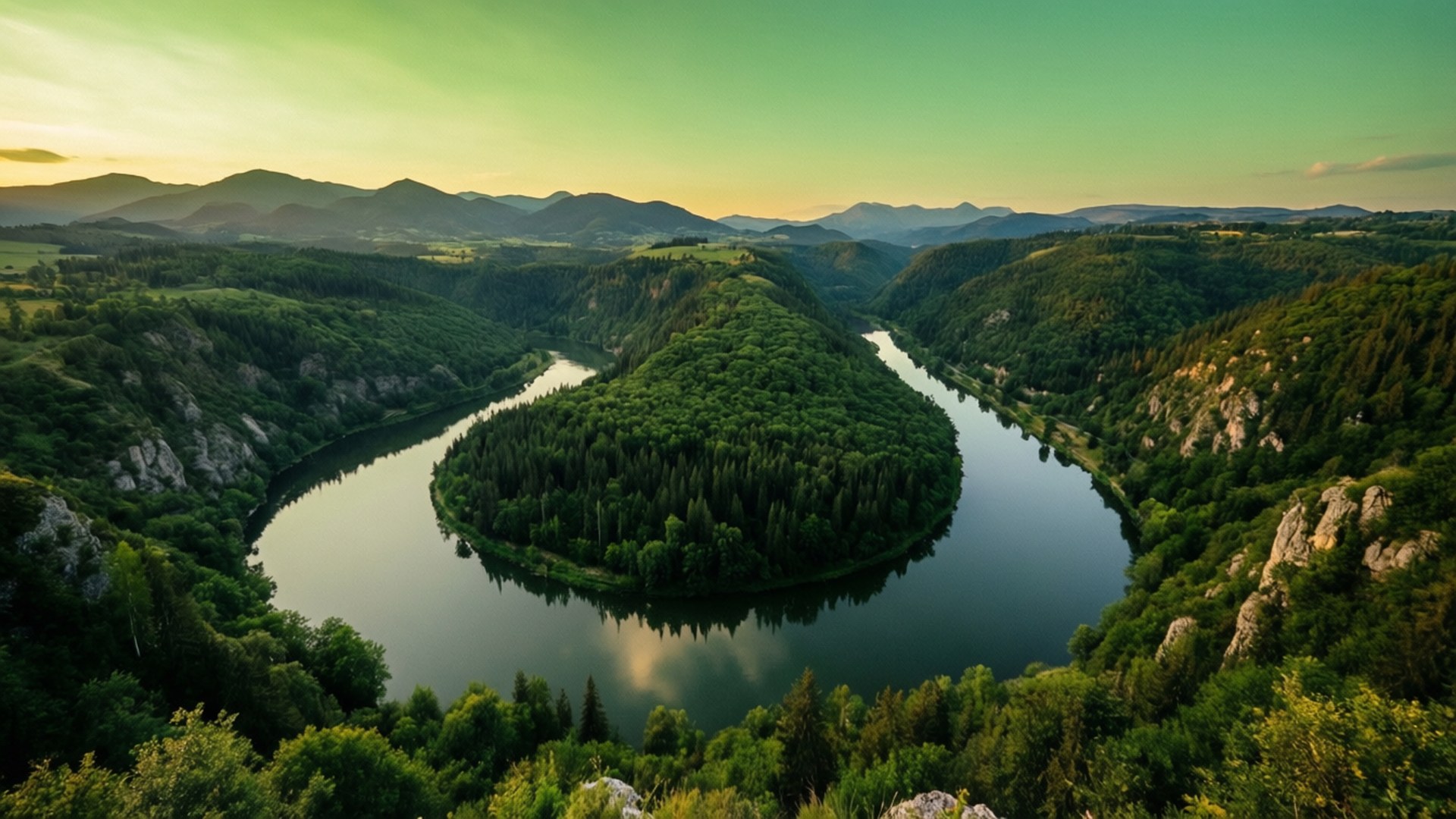 Râu în Vale Cer Verde Fundal
