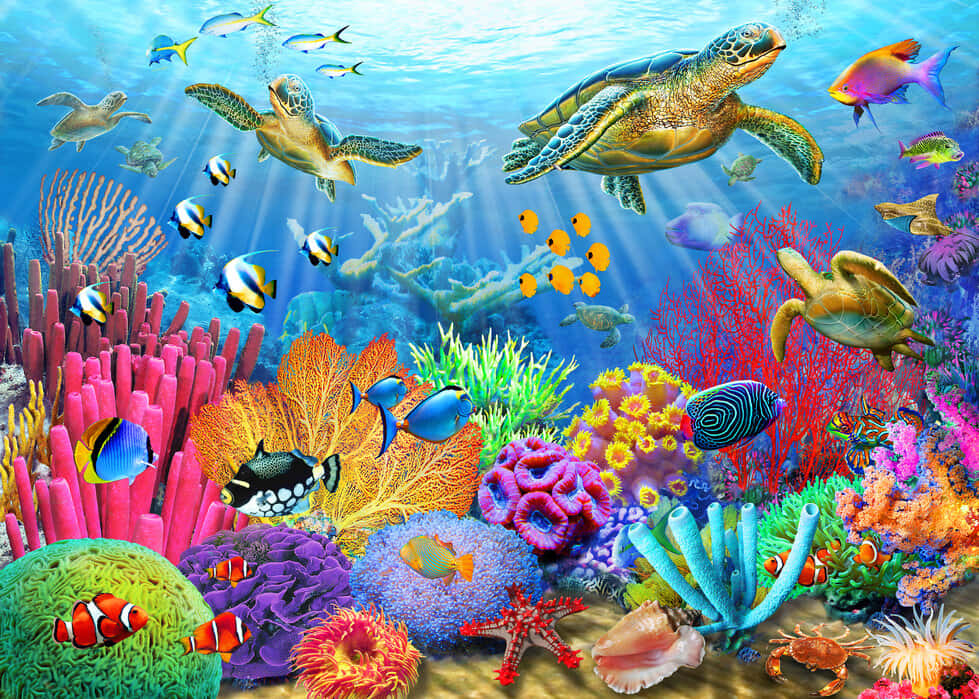 Recif de corali tropical cu creaturi subacvatice Fundal