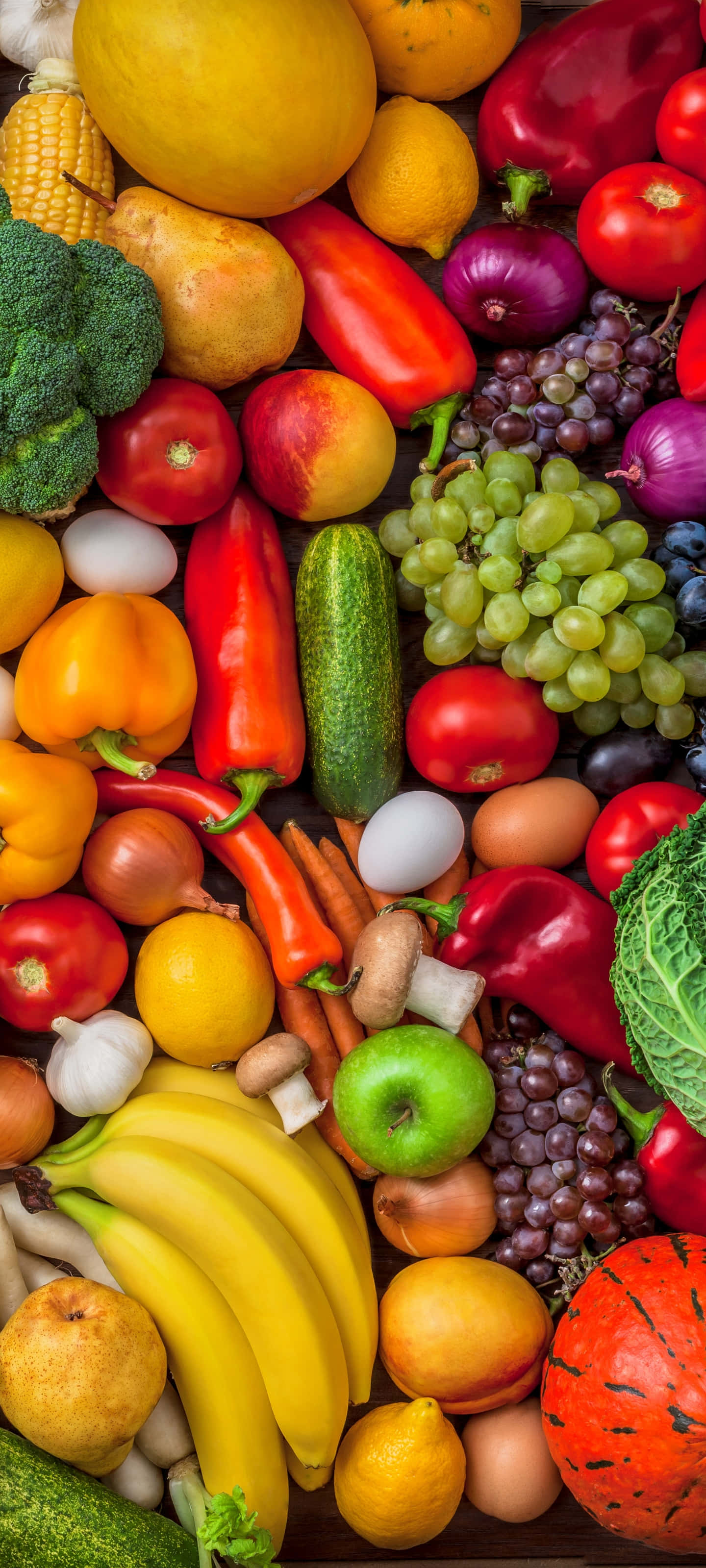 Recoltă Bogată de Fructe și Legume Proaspete Fundal