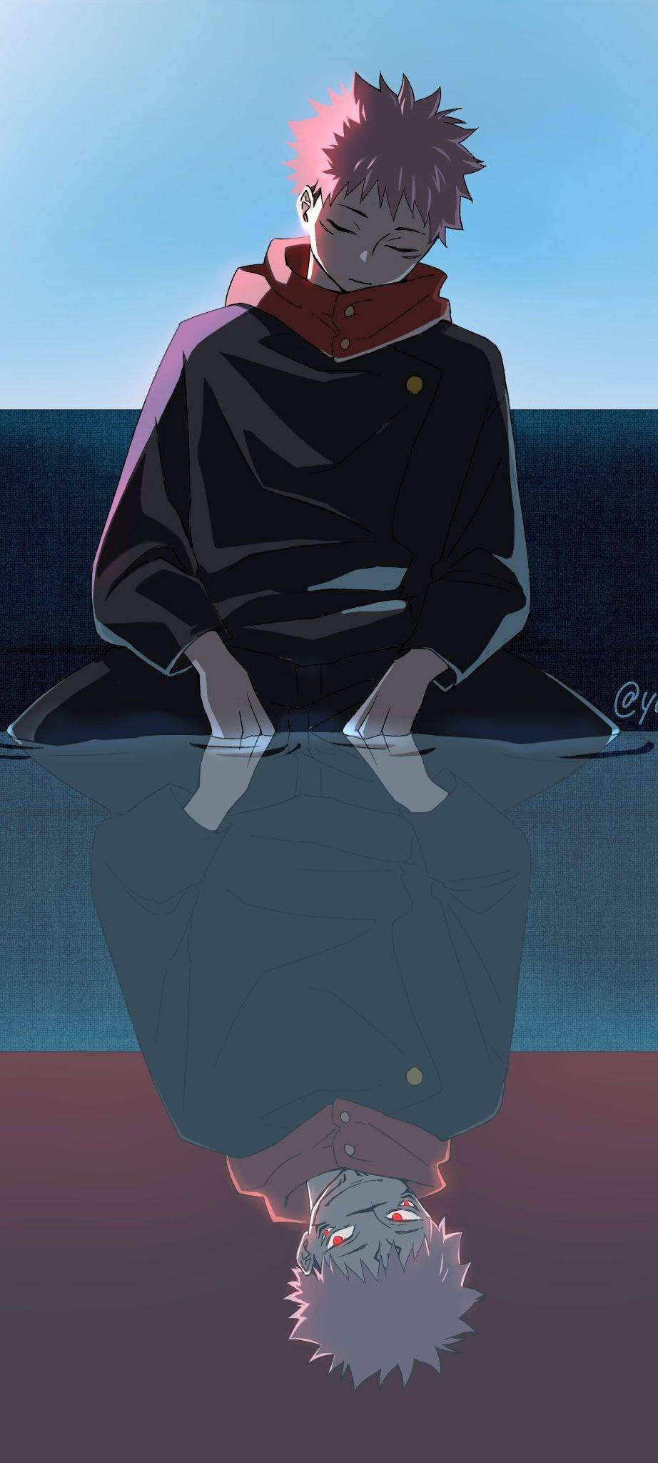 Reflectarea Lui Yuji Itadori Jujutsu Kaisen iPhone Fundal