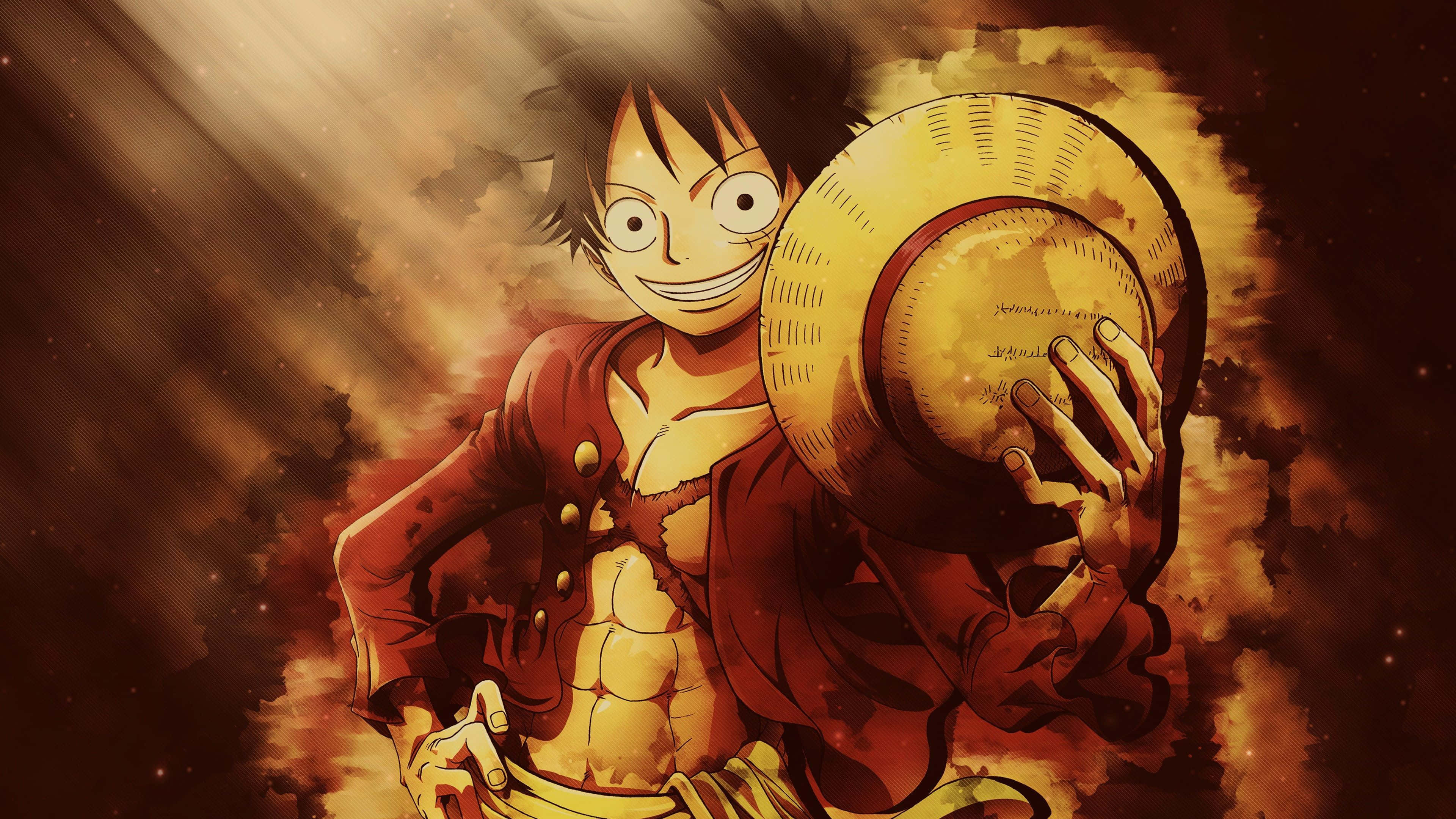 Regele Pirat Luffy Purtând Pălăria de Paie în Misiune Fundal