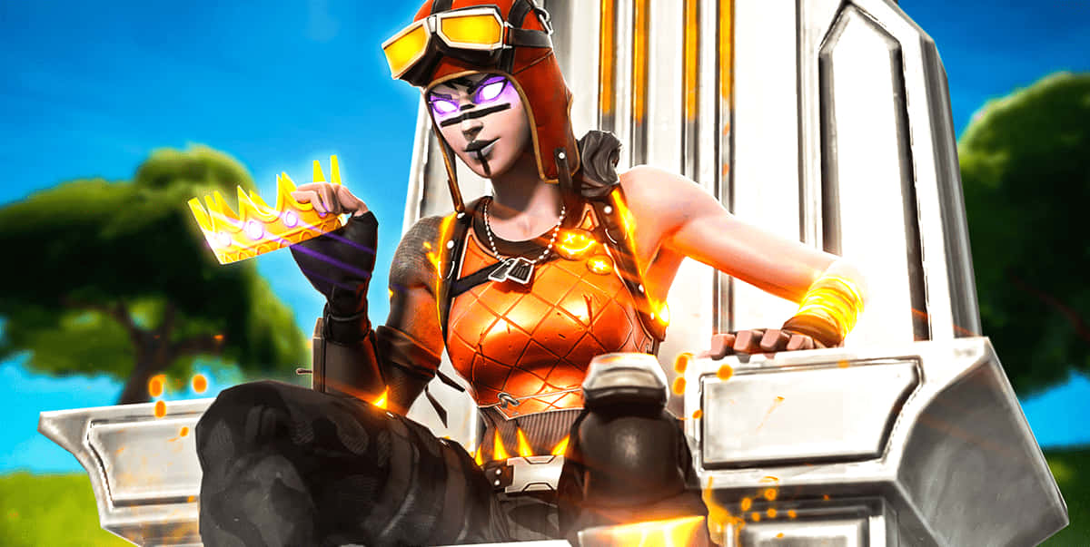 Regina Blaze Fortnite așezată pe un tron Fundal