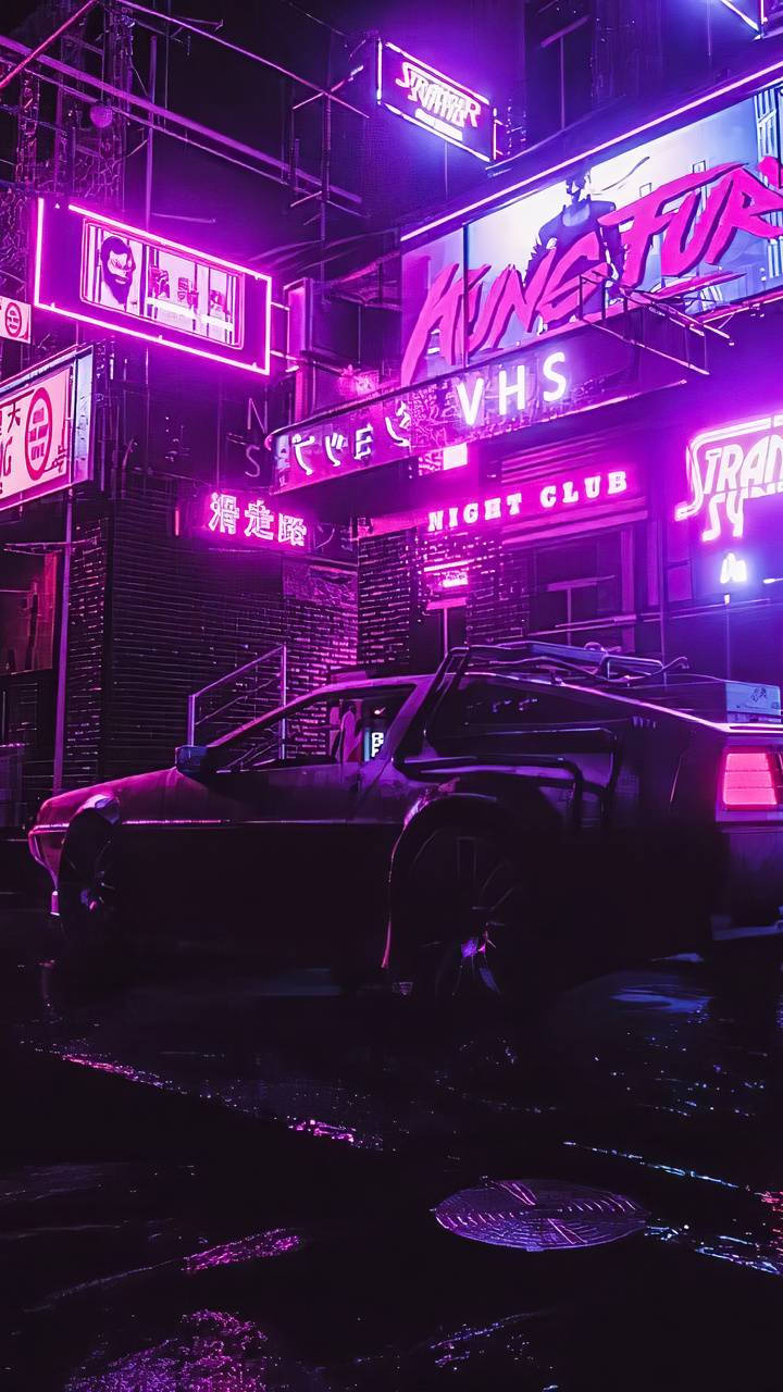 Retro Night City Cyberpunk 2077 pentru iPhone Fundal