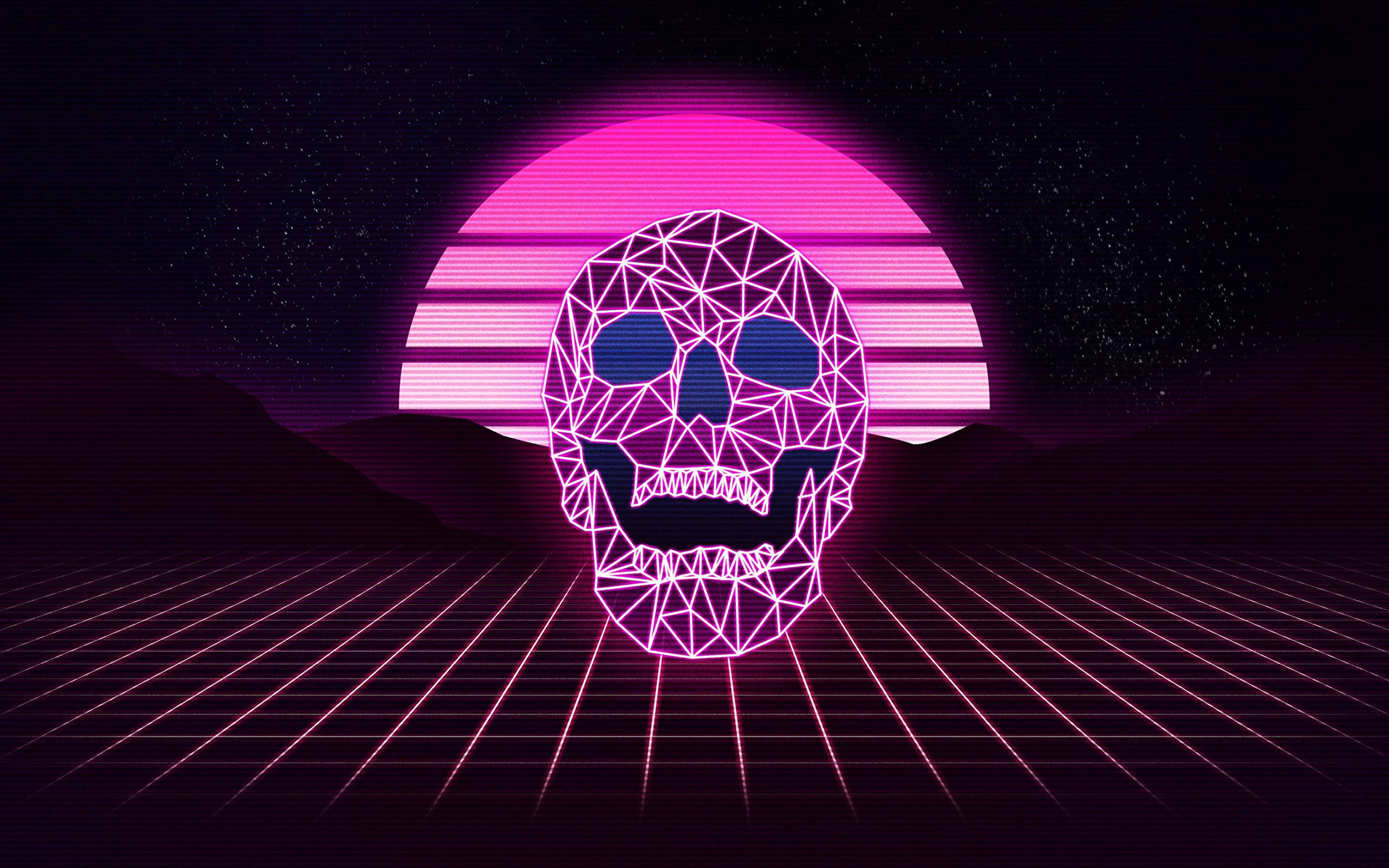 Retrowave Neon Mov Craniu Violet 4K Fundal