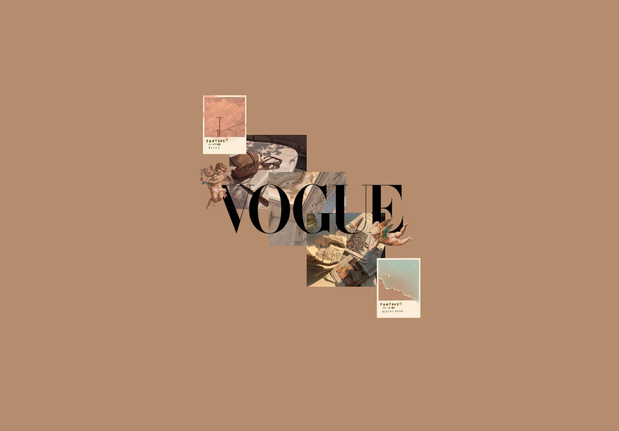 Revista Vogue pe fundal bej maro estetic Fundal