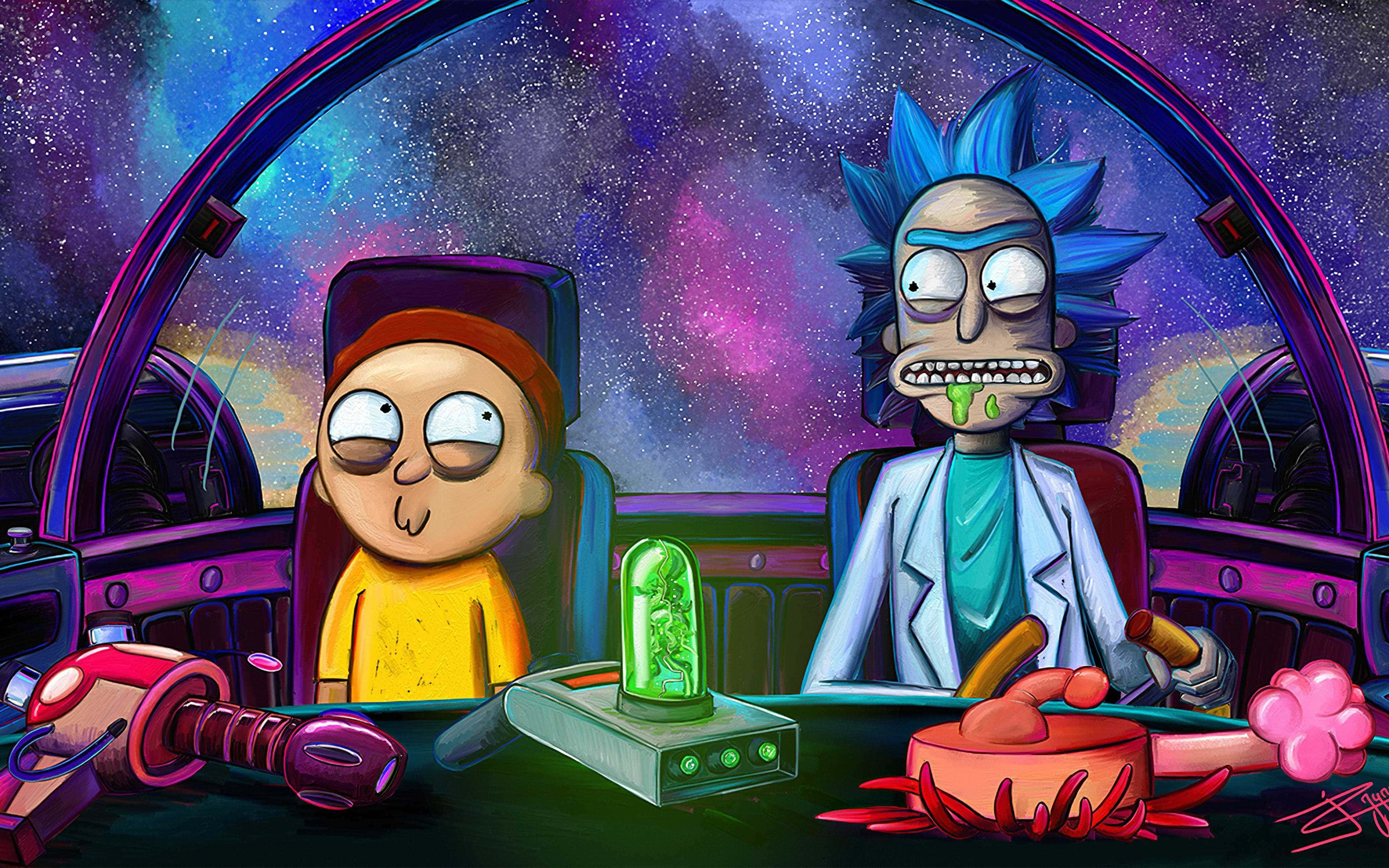 Rick și Morty în spațiu fundal 4K Fundal