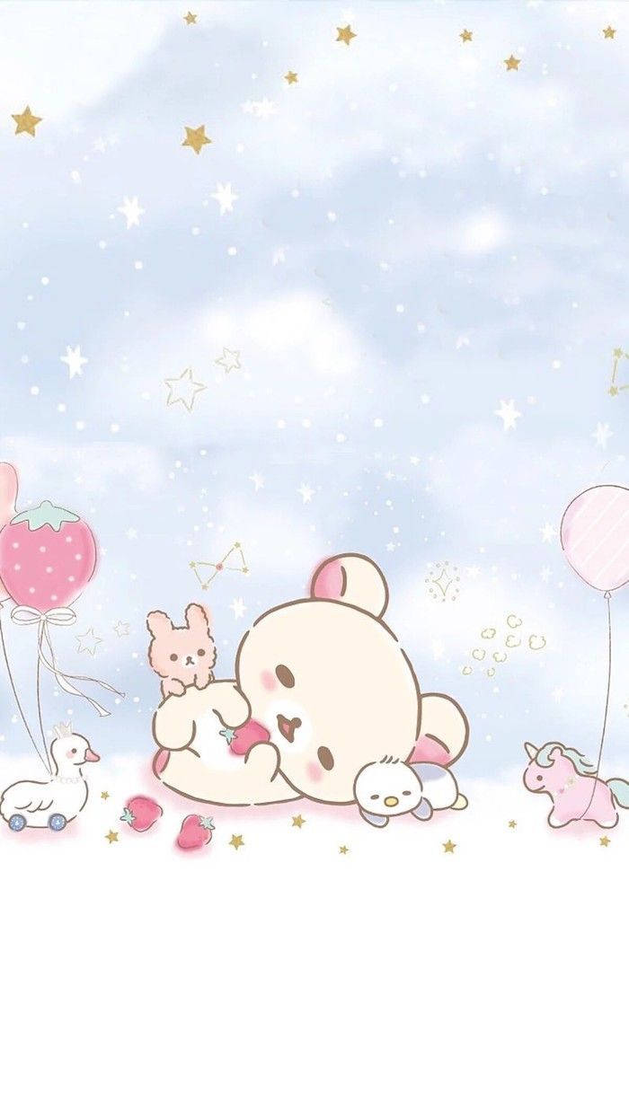 Rilakkuma Kawaii cu Personaje Roz Fundal