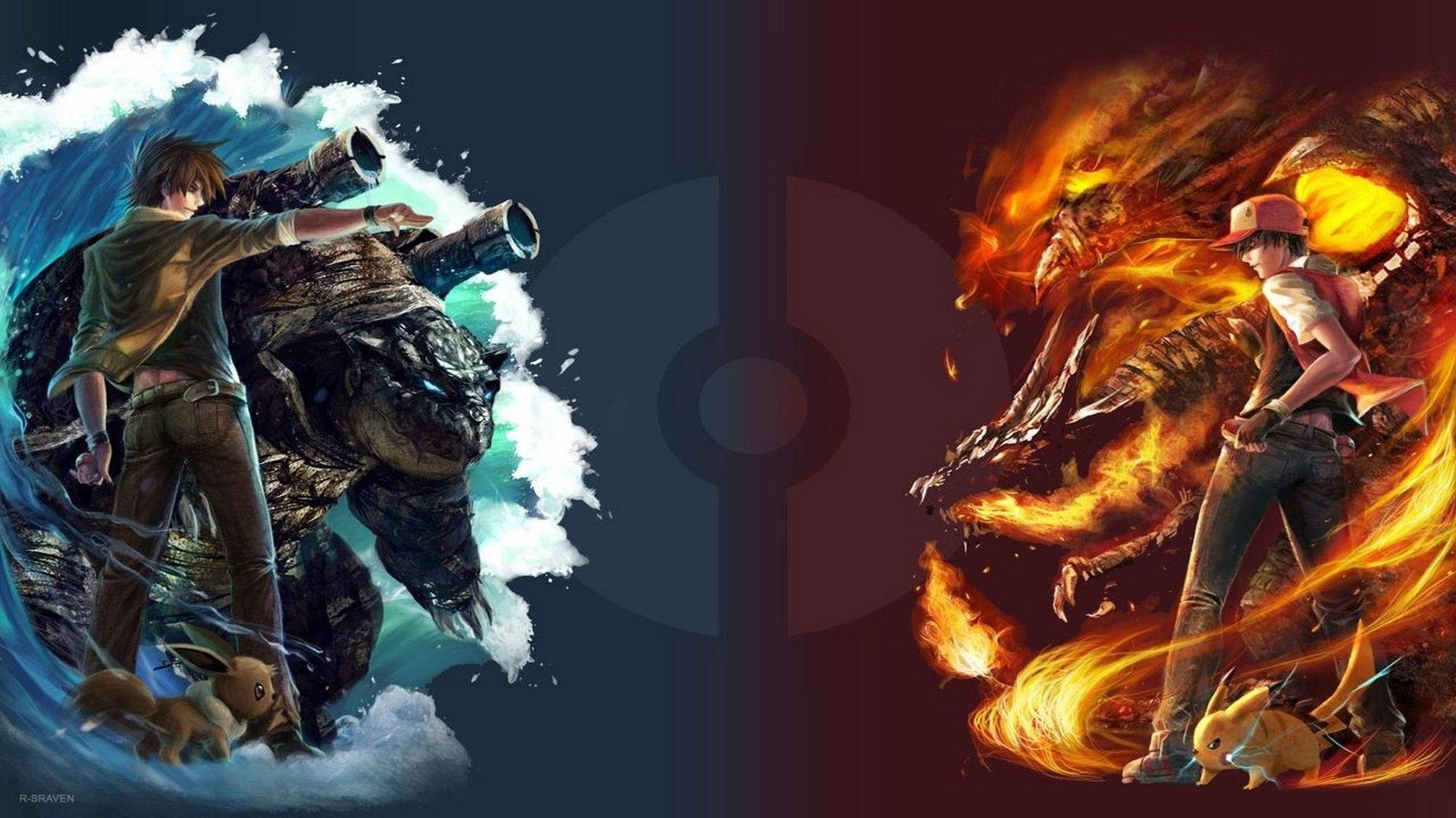 Rivali Pokemon se luptă printre stele Fundal