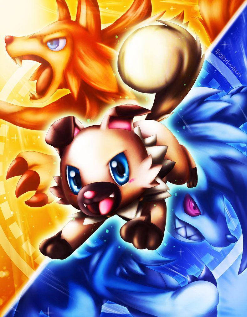 Rockruff cu formele sale evolutive Fundal