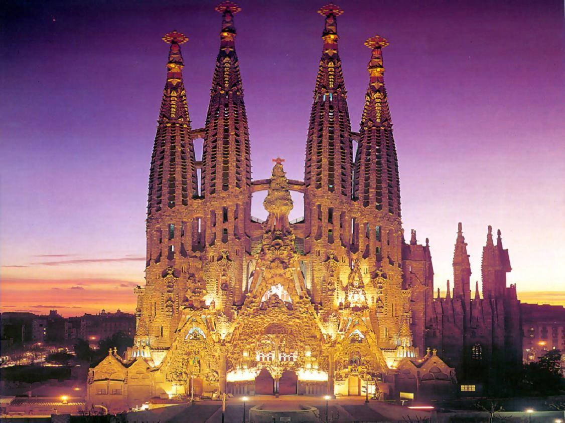 Sagrada Familia Cer Violet Noapte Fundal