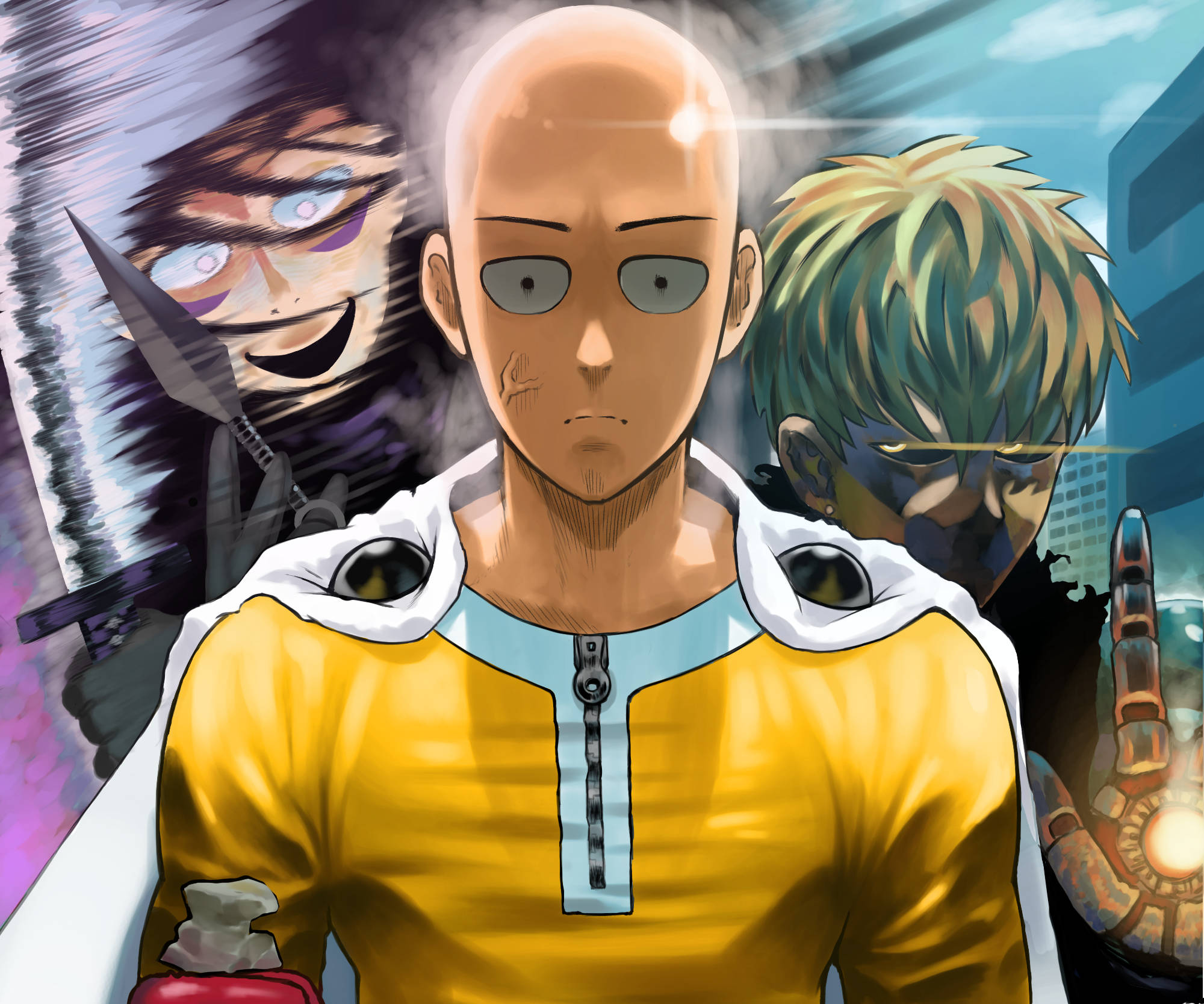Saitama amuzant cu Genos din anime Fundal