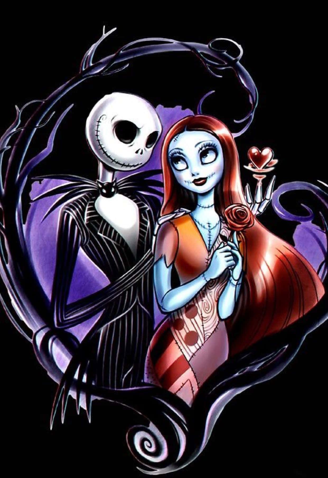 Sally și Jack din Nightmare Before Christmas în stil desen animat Fundal