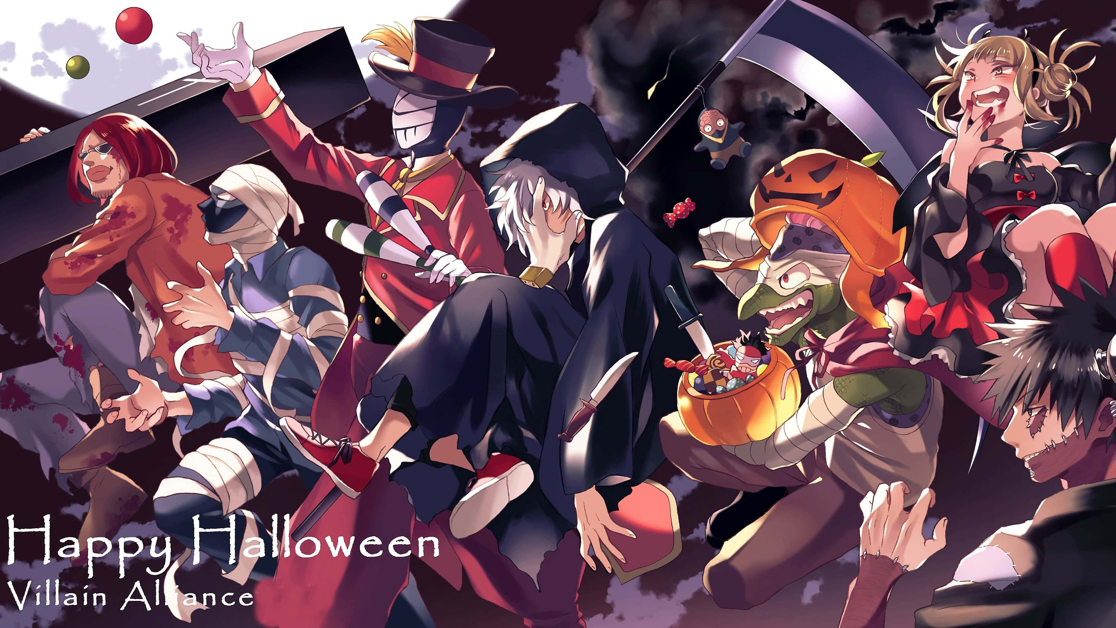 Salut de Halloween cu Liga Răufăcătorilor din My Hero Academia Fundal