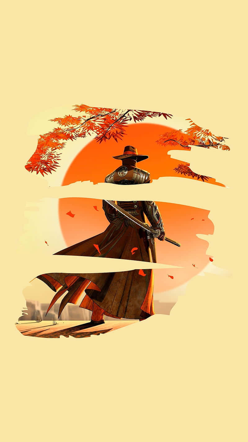 Samurai Cowboy Estetică Anime Apus de Soare Fundal
