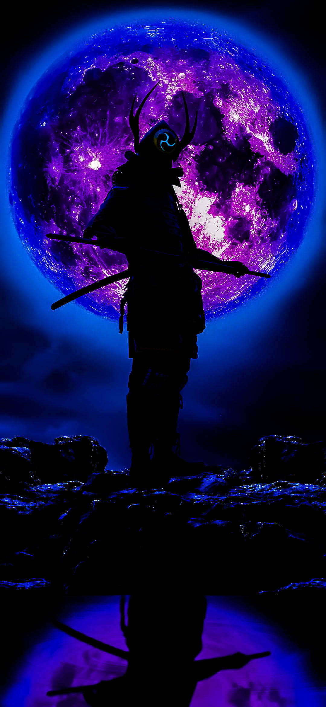 Samurai Estetic Negru și Violet Telefon Fundal