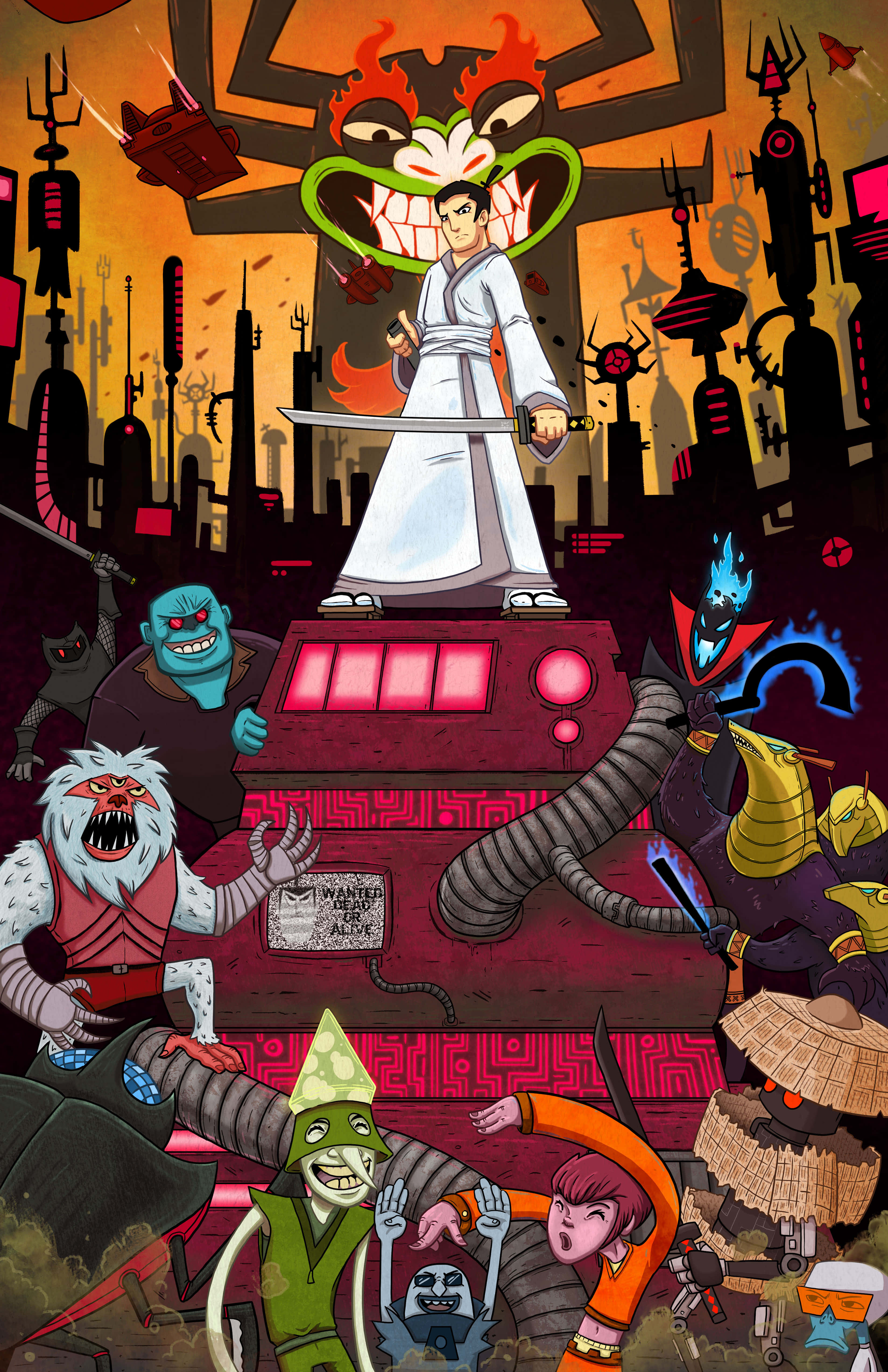 Samurai Jack într-un Peisaj Stilizat Fundal