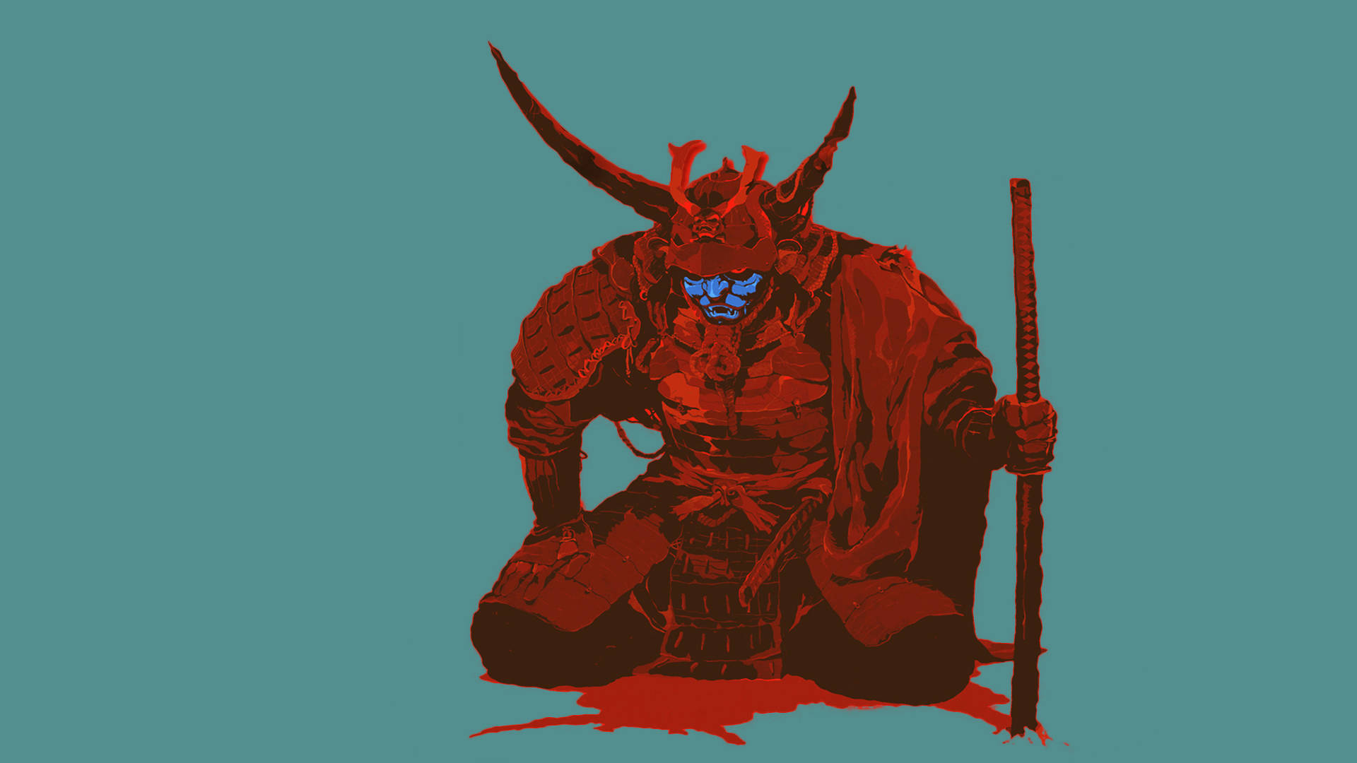 Samurai japonez pe fundal teal Fundal