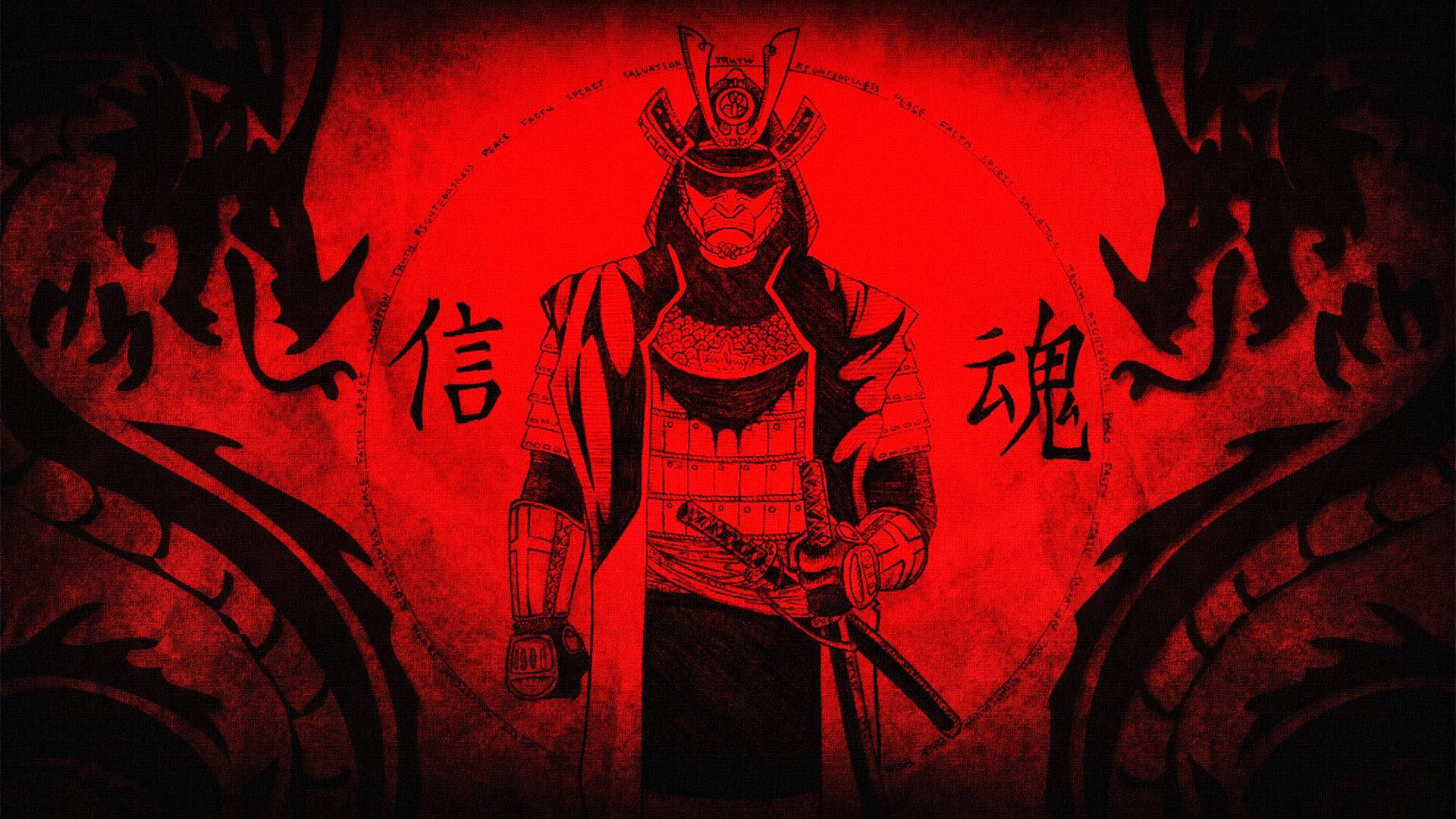 Samurai japonez roșu cu dragon dublu Fundal