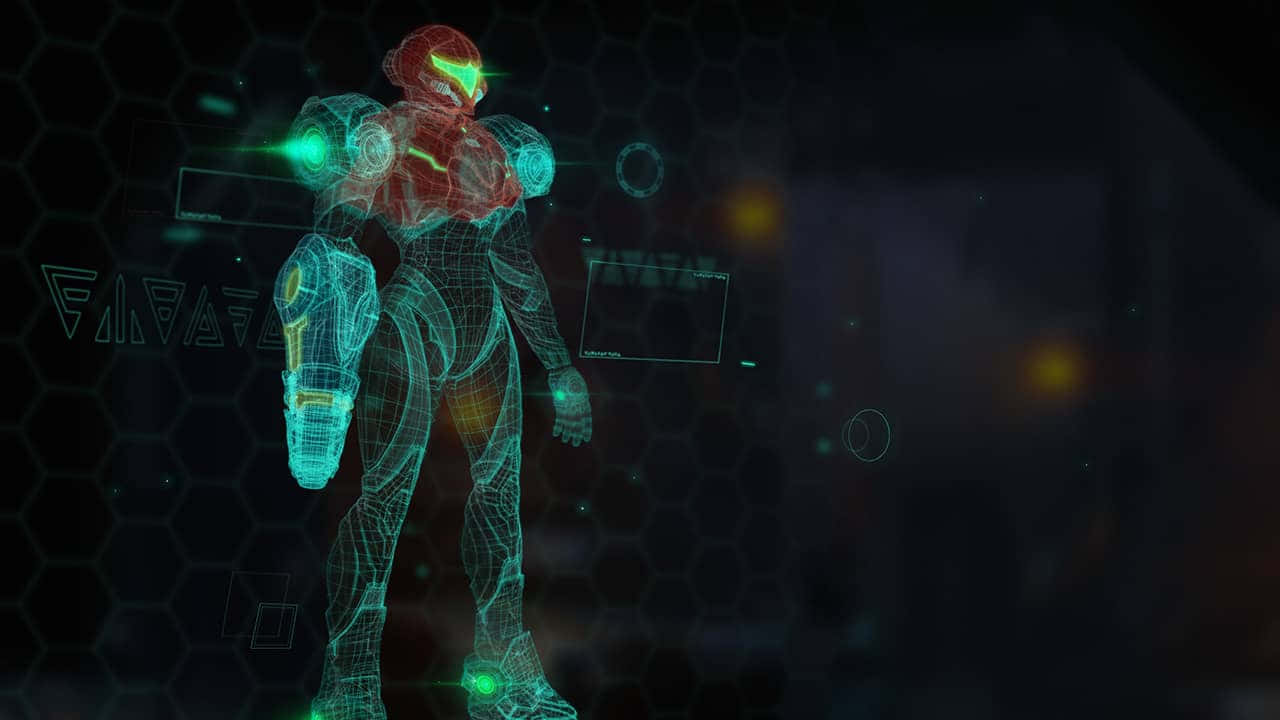 Samus Aran Neon Albastru Metroid Dread Fundal