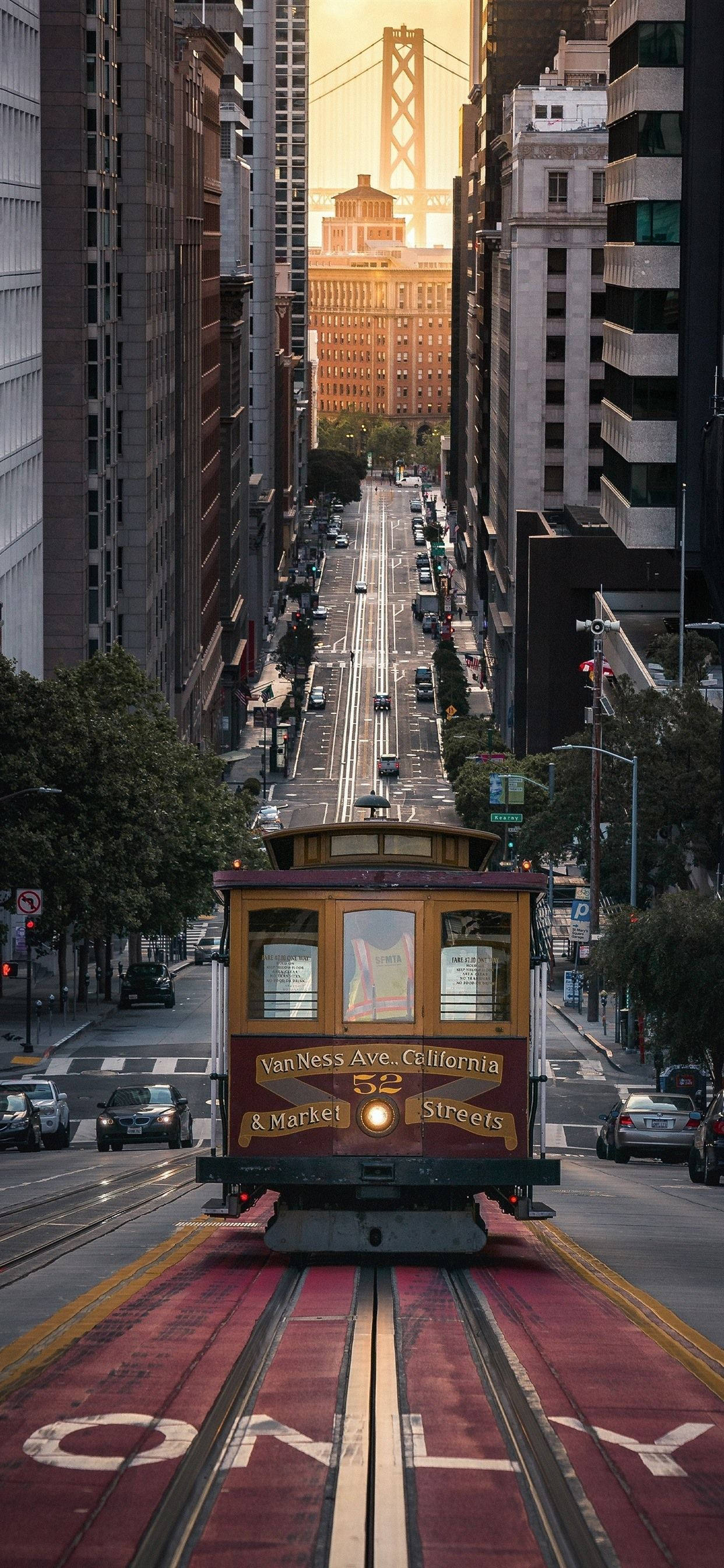 San Francisco Telefon Cablu Tramvai Apus Fundal