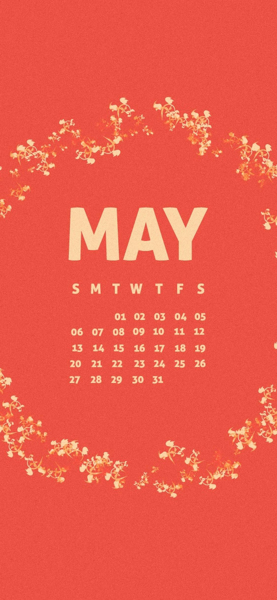 Sărbătoriți frumusețea lunii mai cu un calendar roșu plin de flori vibrante Fundal