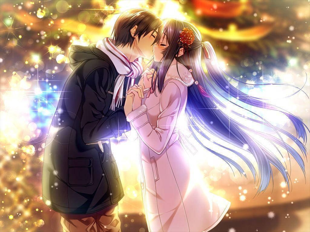 Sărut romantic anime ținându-se de mână Fundal