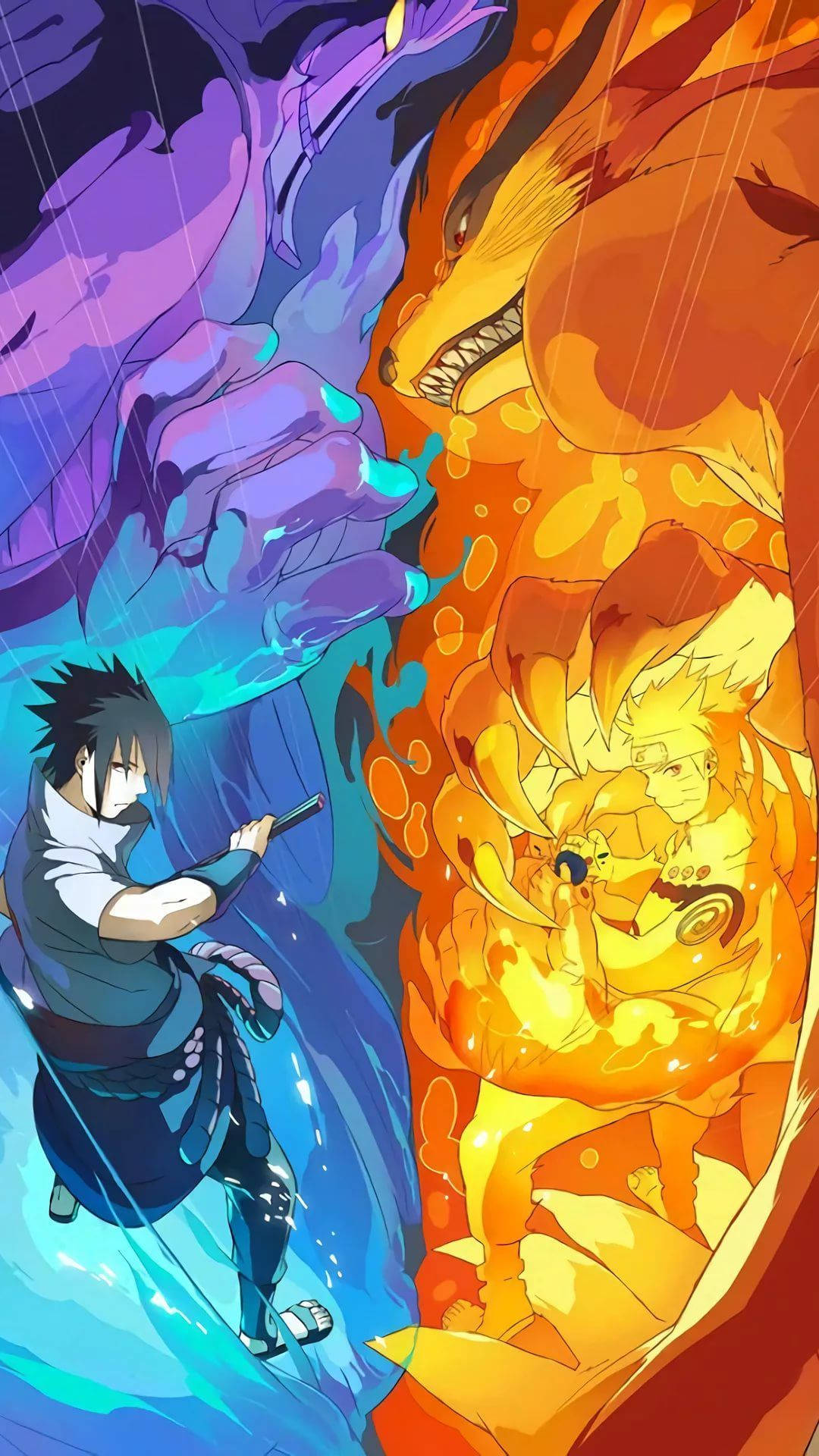 Sasuke Naruto iPhone cu Chakra Întunecată și Chakra celor Nouă Cozi Fundal