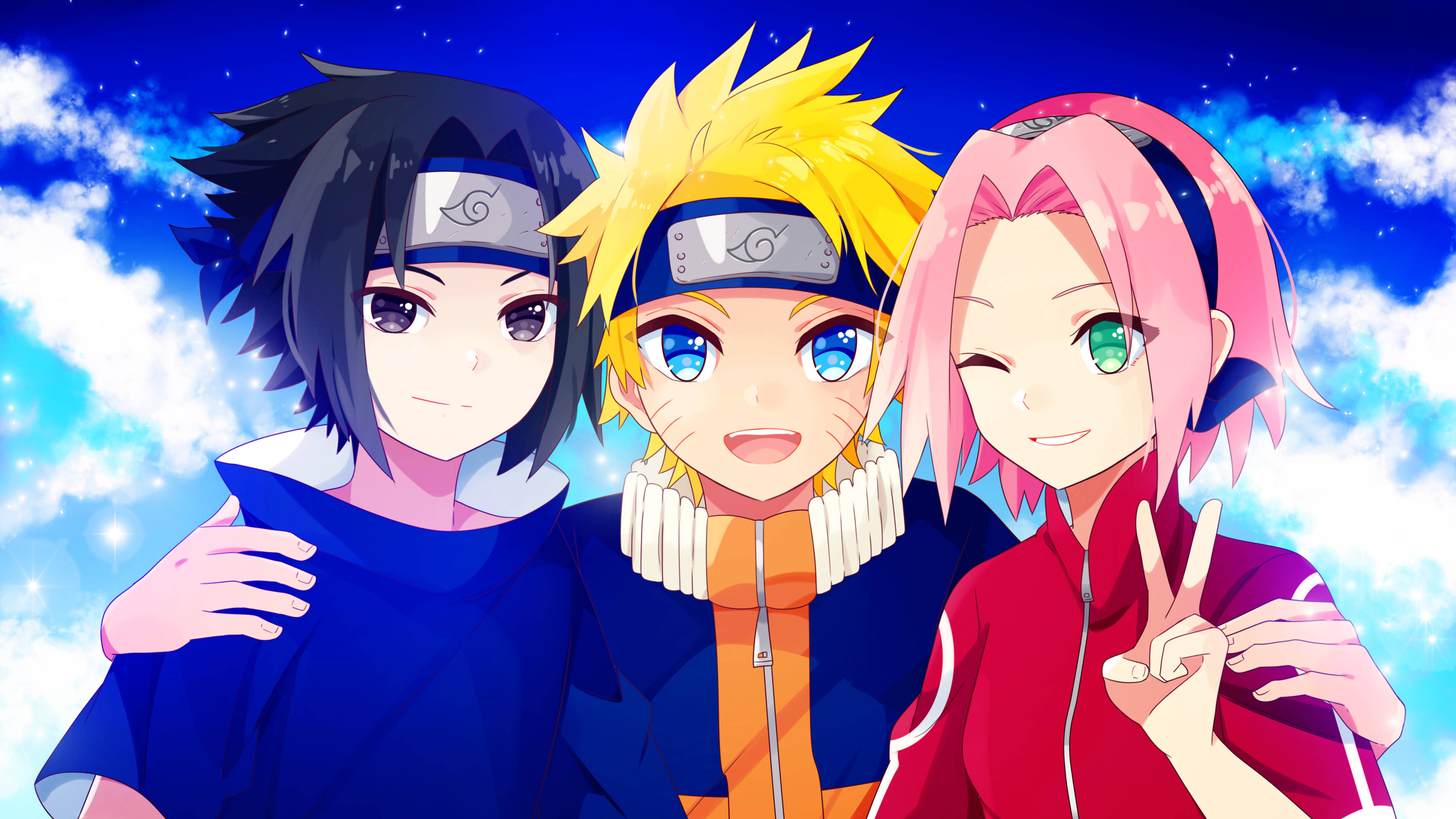 Sasuke, Naruto și Sakura 4K Fundal
